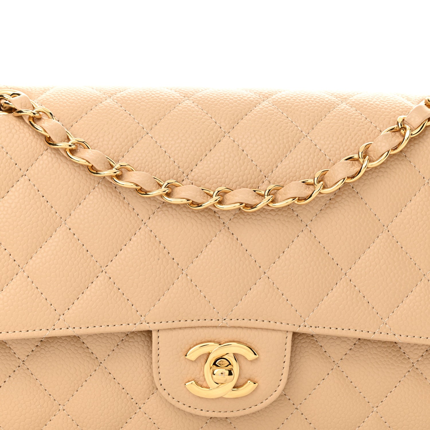 Chanel Caviar Quilted Medium Double Flap Beige 8 of 10