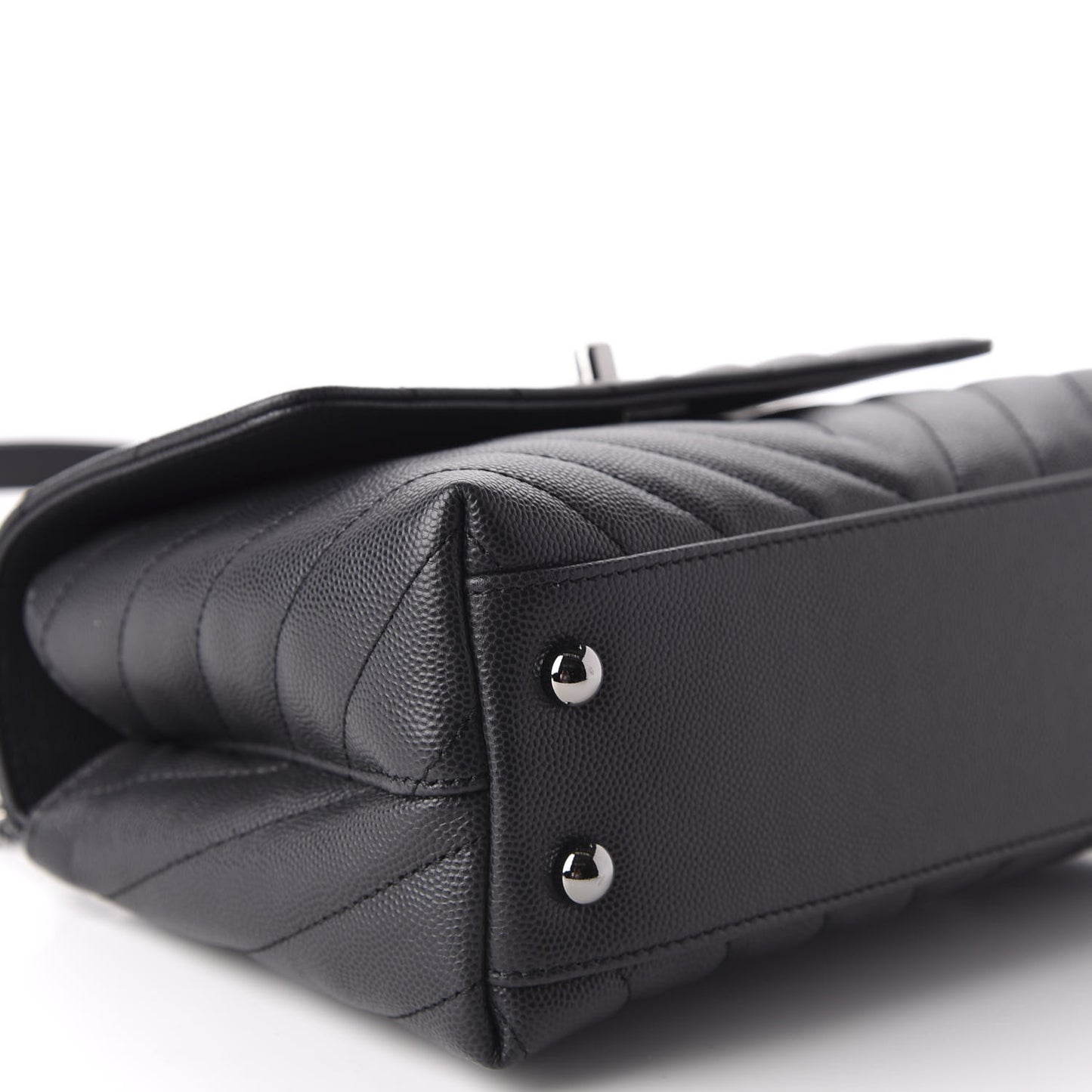 Caviar Chevron Quilted Mini Coco Handle Flap Dark Grey