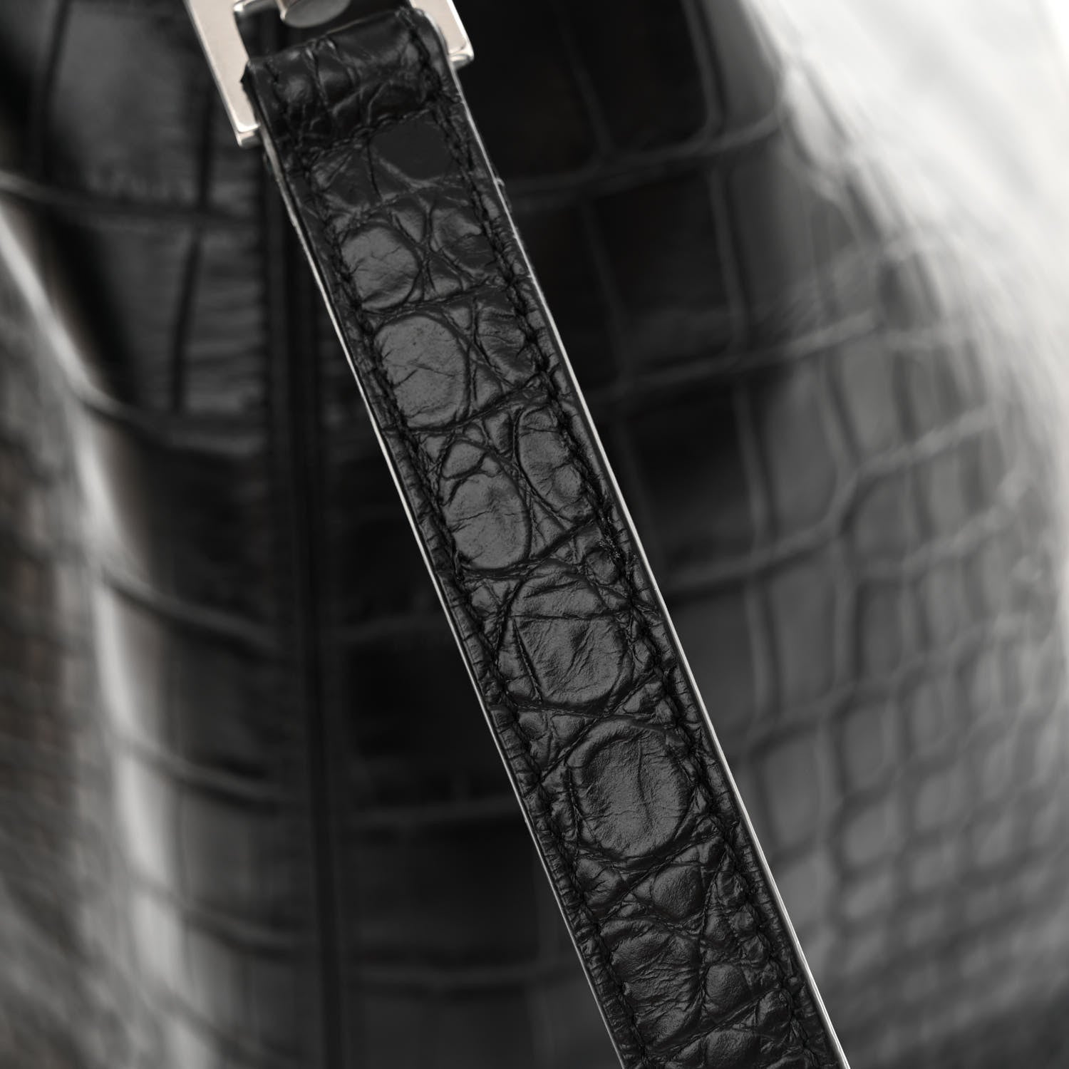 Saint Laurent Calfskin Crocodile Embossed Giant Bowling Bag Black 12 of 13