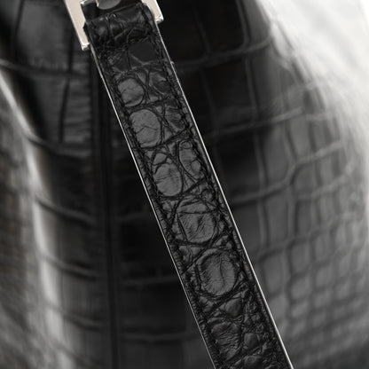 Saint Laurent Calfskin Crocodile Embossed Giant Bowling Bag Black 12 of 13