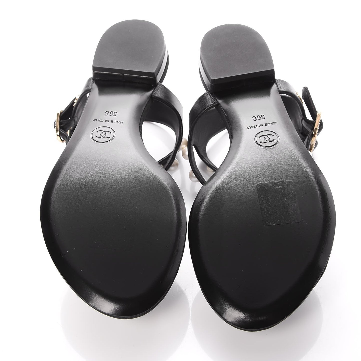 Lambskin Pearl Thong Sandals 36 Black