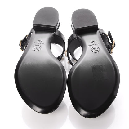 Chanel Lambskin Pearl Thong Sandals 36 Black 5 of 8