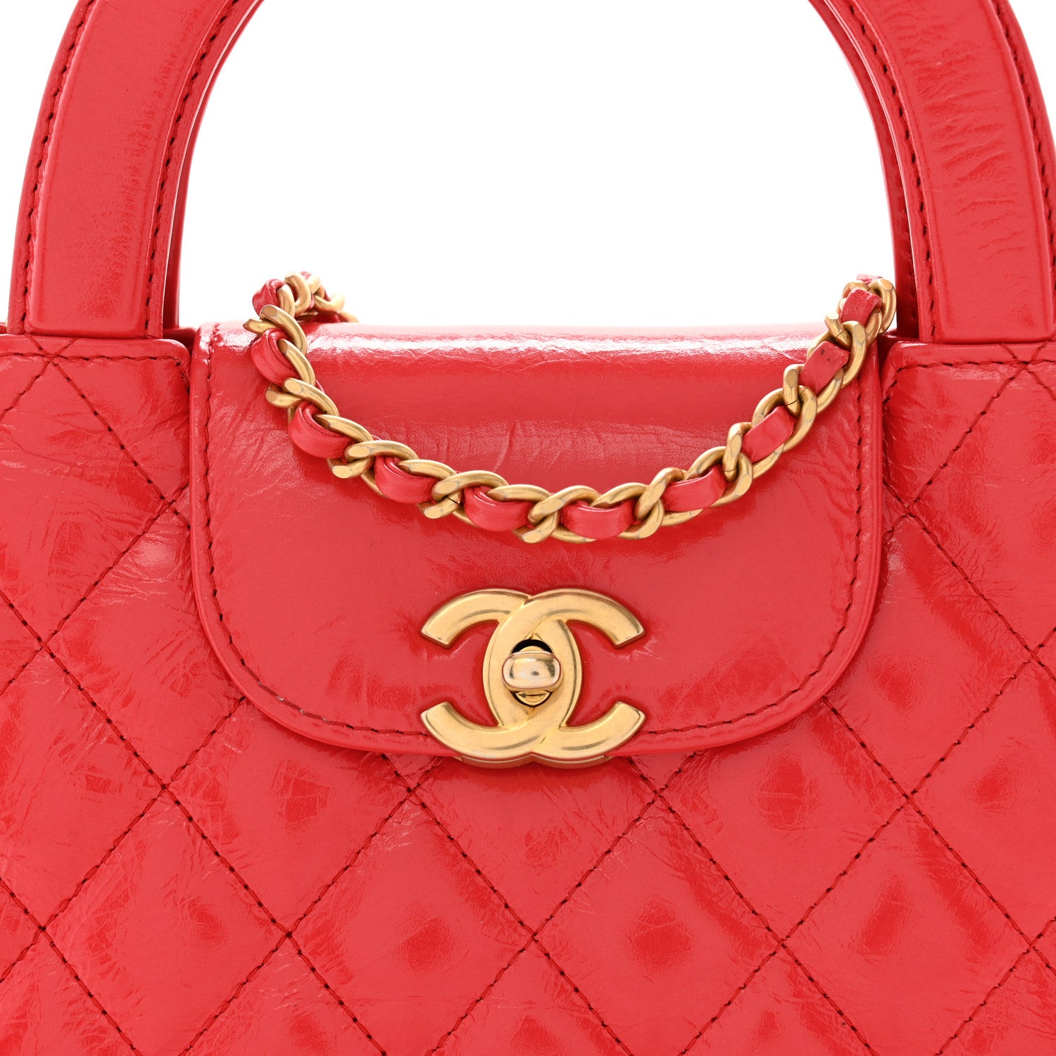 Chanel Shiny Aged Calfskin Quilted Nano Kelly Shopper Dark Red 8 of 14