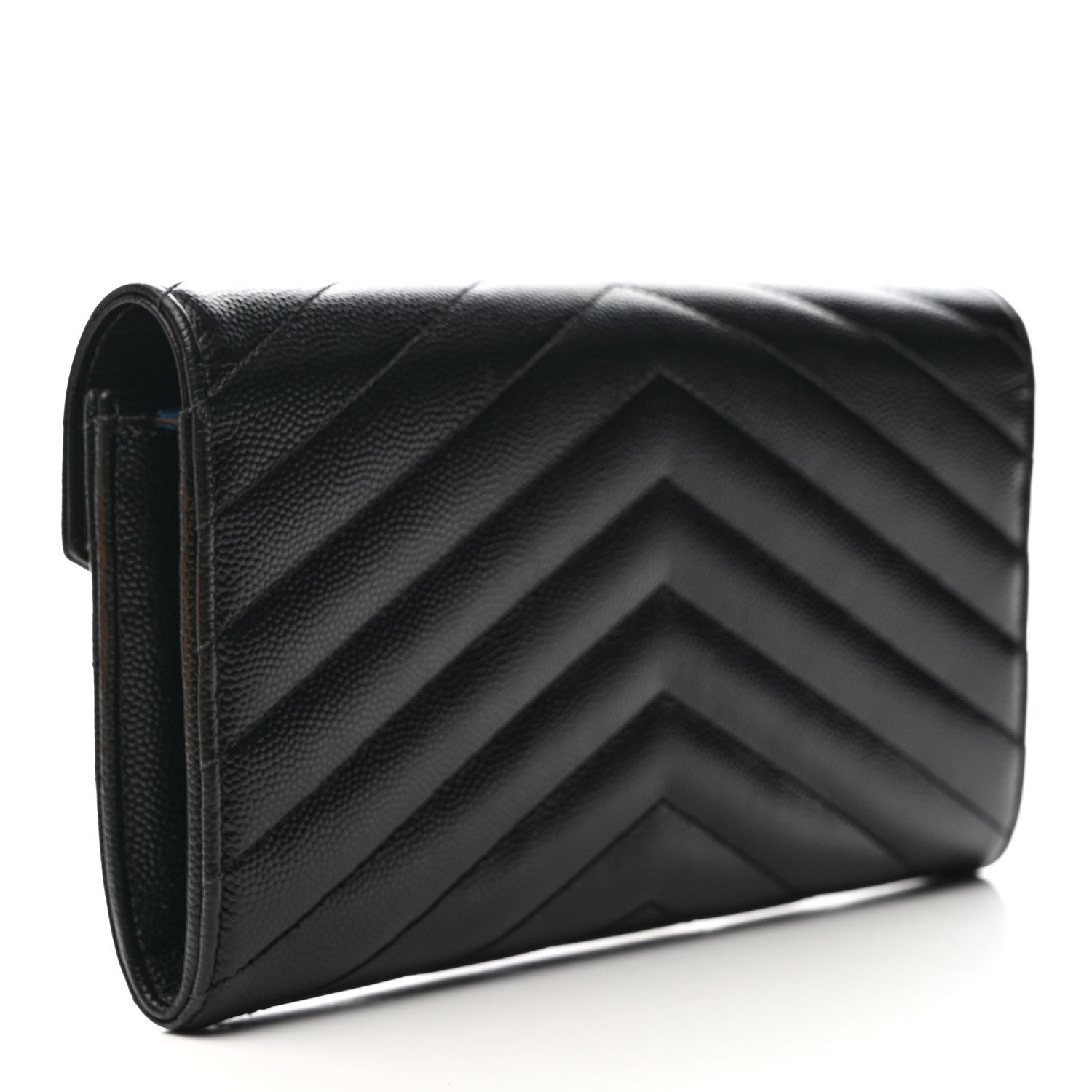 Saint Laurent Grain De Poudre Matelasse Chevron Monogram Flap Wallet Black 3 of 9