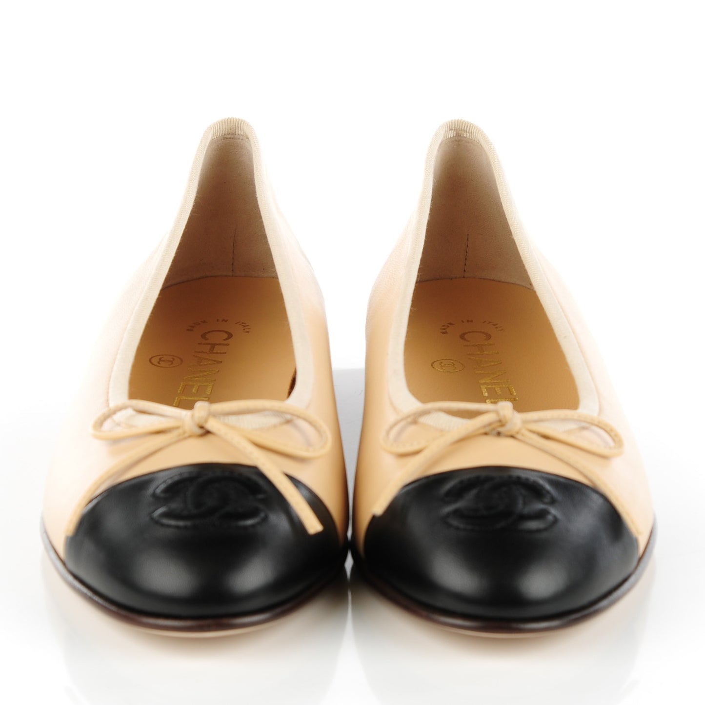 Lambskin Cap Toe CC Ballerina Flats 36.5 Beige Black