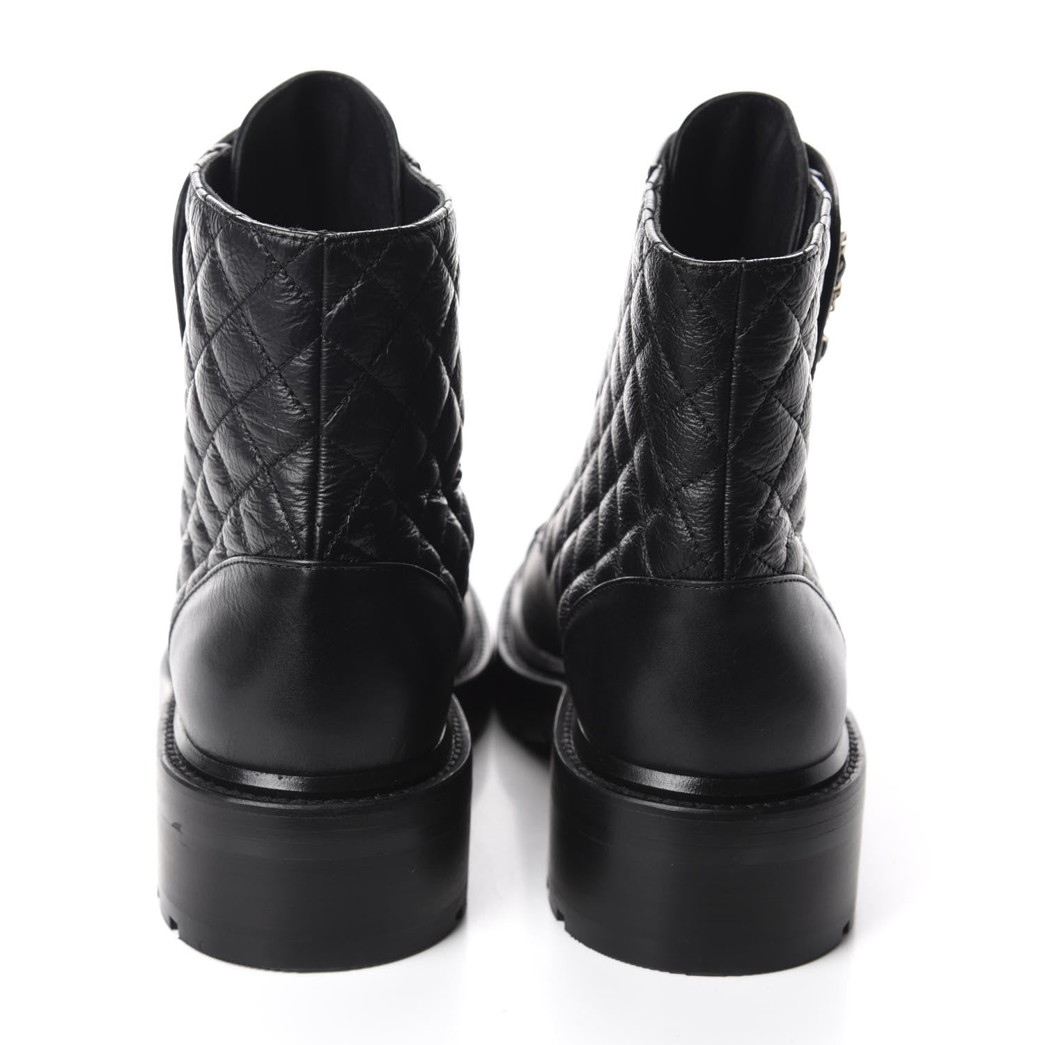Chanel Shiny Goatskin Calfskin Quilted Lace Up Combat Boots 40.5 Black 5 of 11