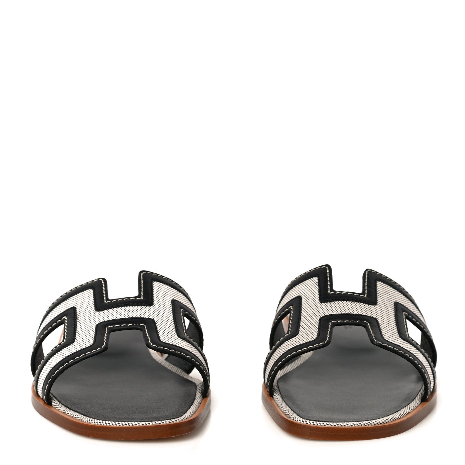 Hermes Calfskin Canvas Oran Sandals 37.5 Black 2 of 10