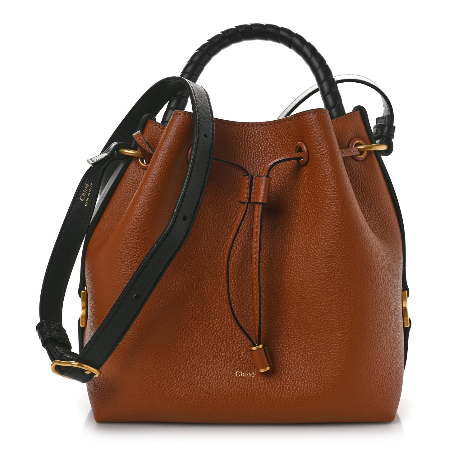 Grained Calfskin Marcie Bucket Bag Tan