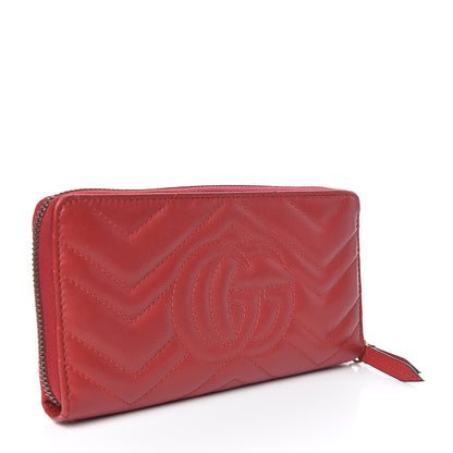 Gucci Calfskin Matelasse GG Marmont Zip Around Wallet Hibiscus Red 3 of 8