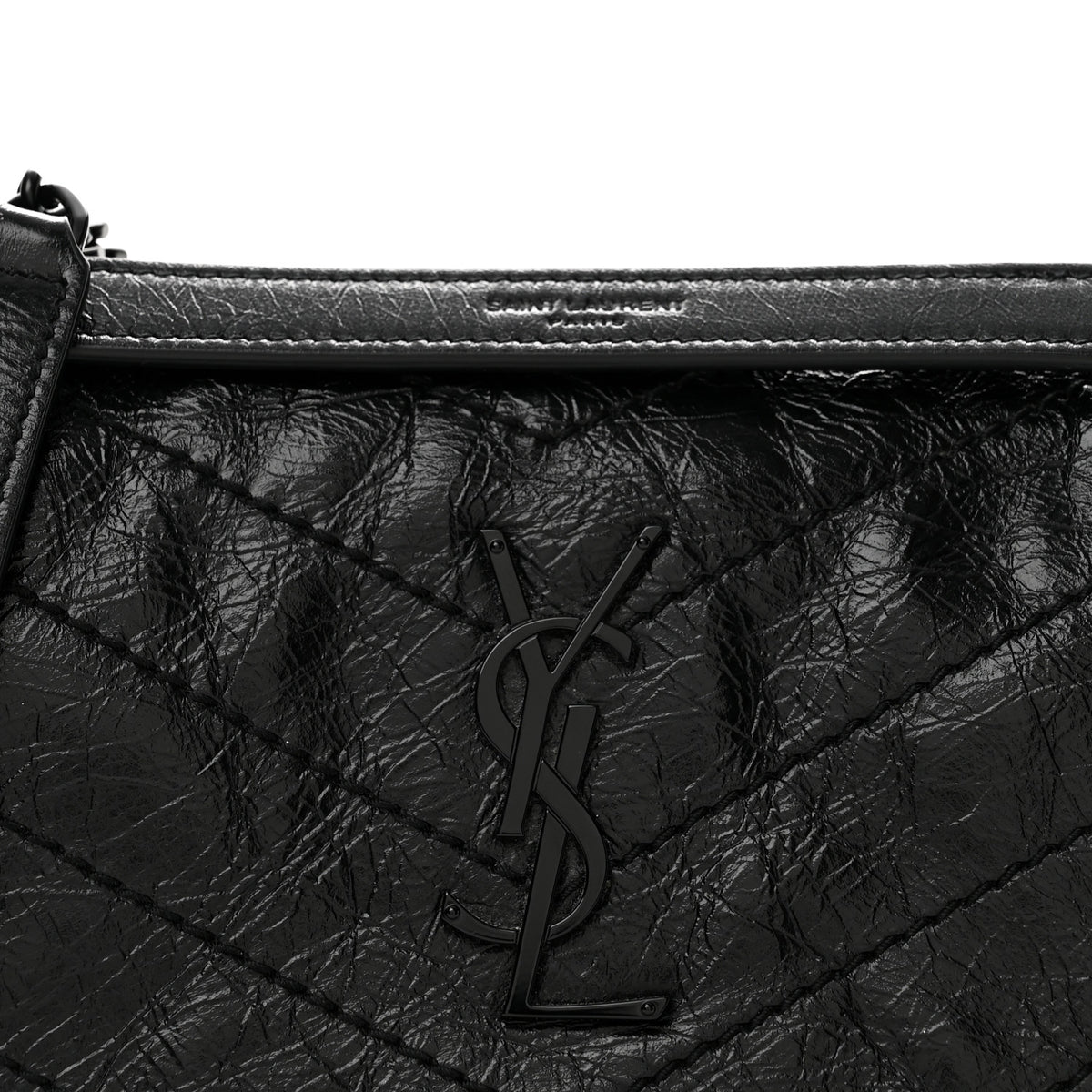 Crinkled Lambskin Matelasse Monogram Baby Niki Chain Satchel Black