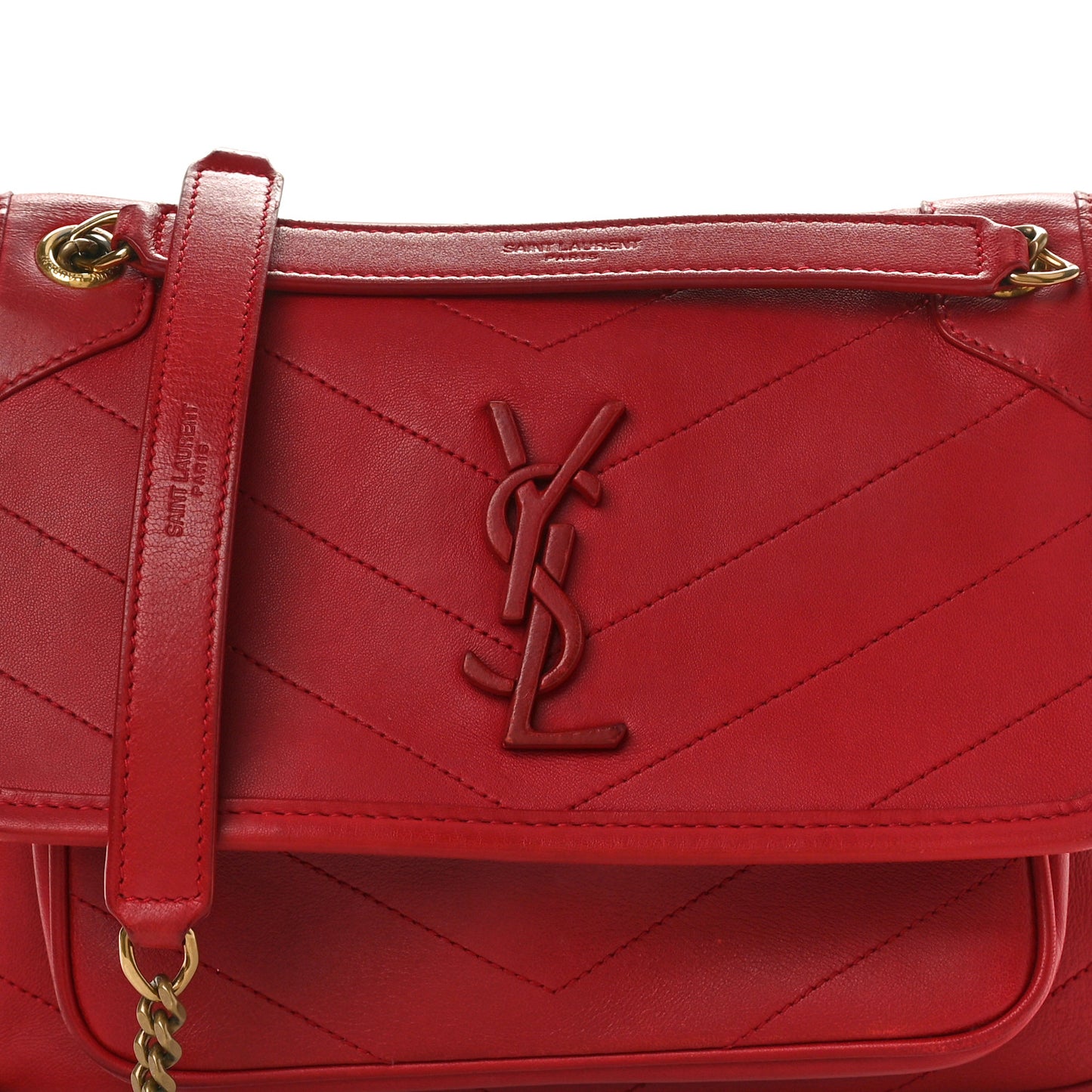 Crinkled Calfskin Matelasse Monogram Baby Niki Chain Satchel Rouge Eros