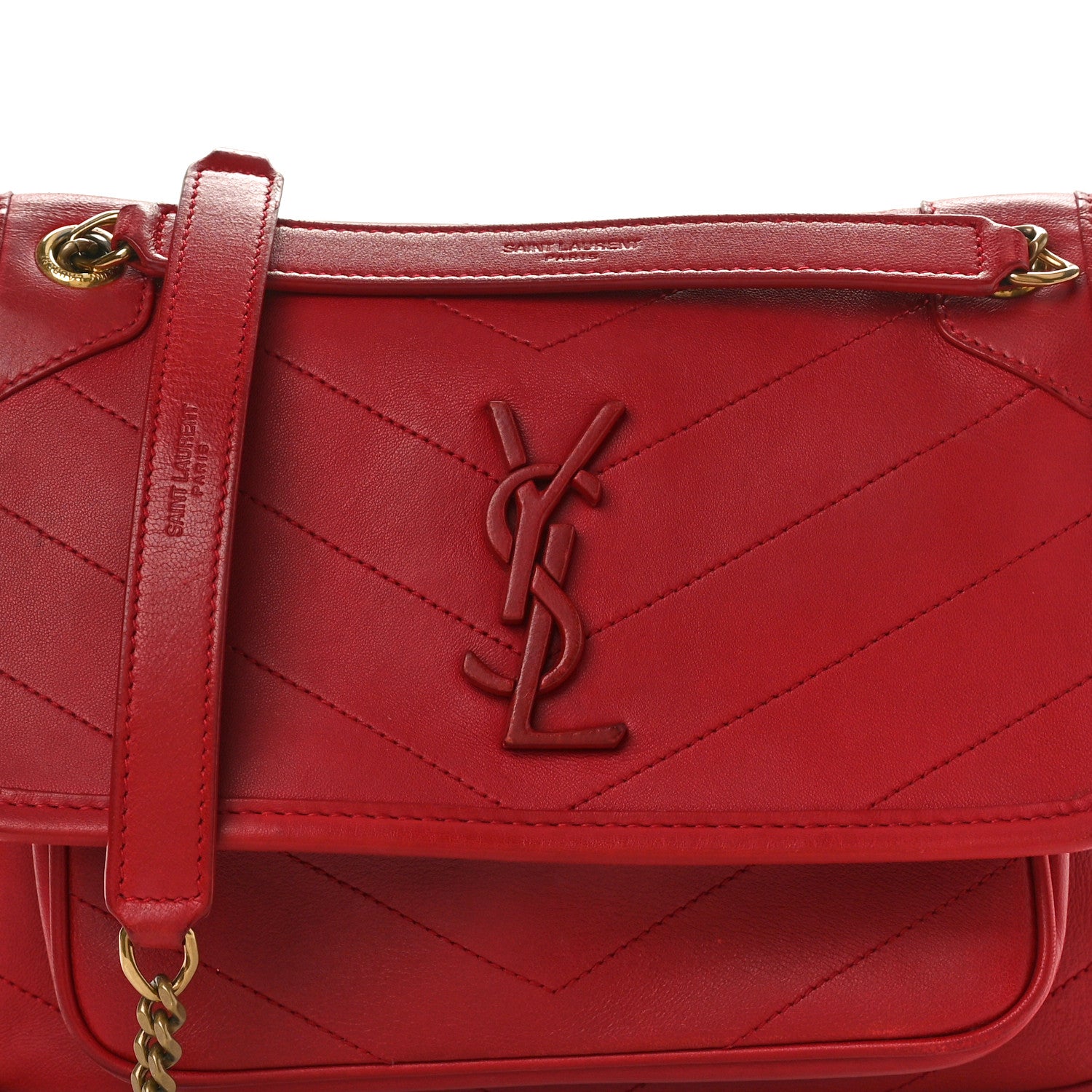 Saint Laurent Crinkled Calfskin Matelasse Monogram Baby Niki Chain Satchel Rouge Eros 9 of 11