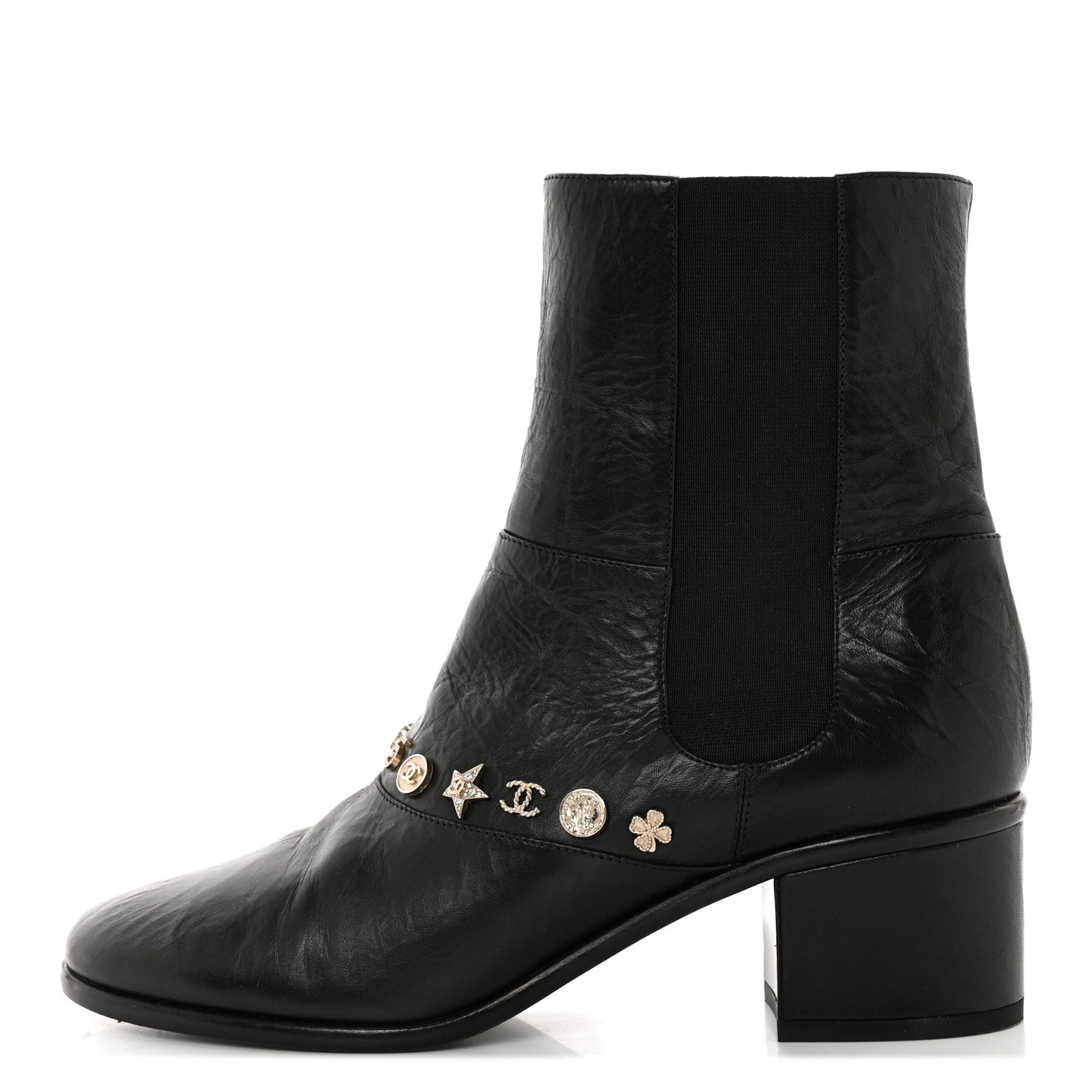 Tumbled Calfskin Short Boots 38.5 Black