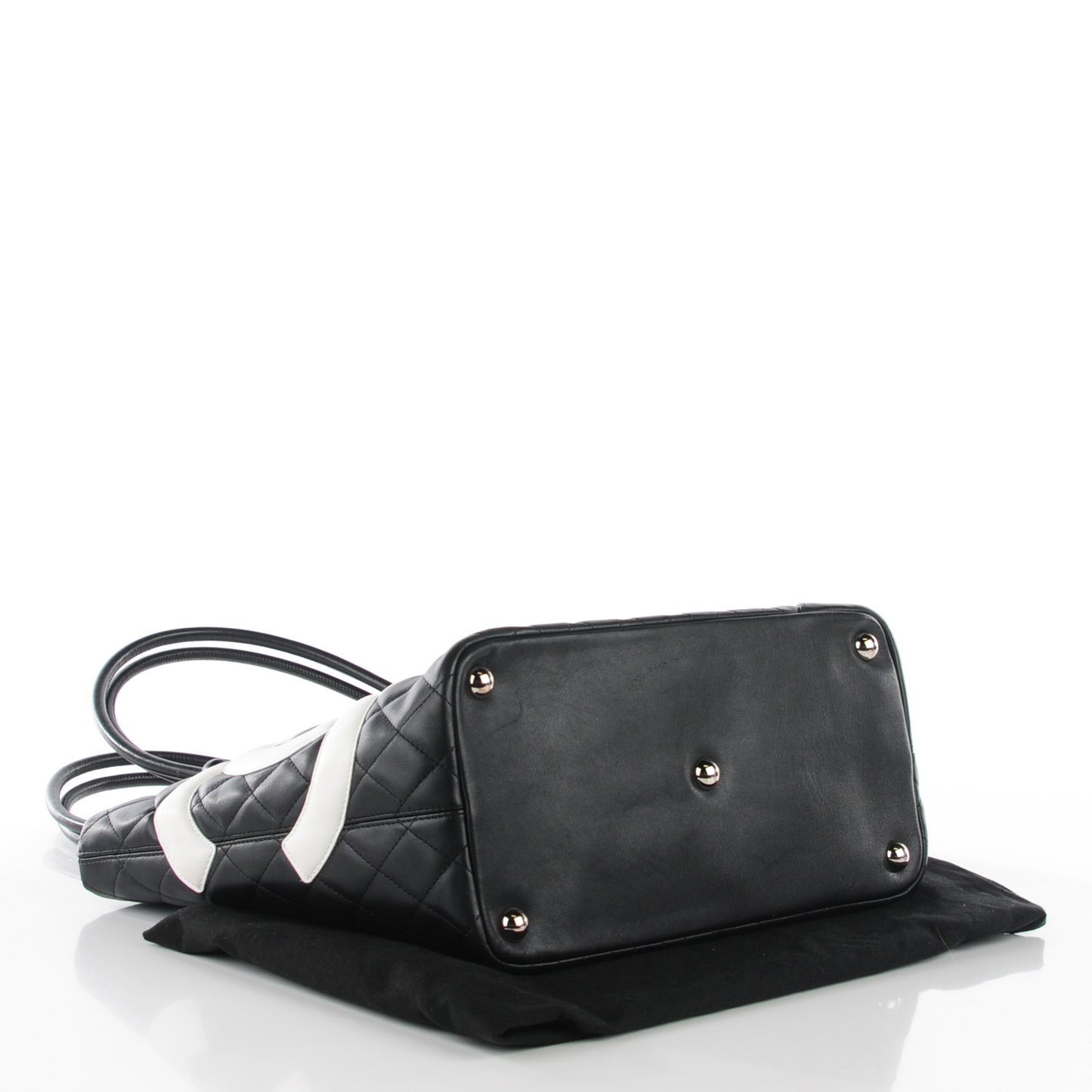 Calfskin Quilted Large Cambon Tote Black White