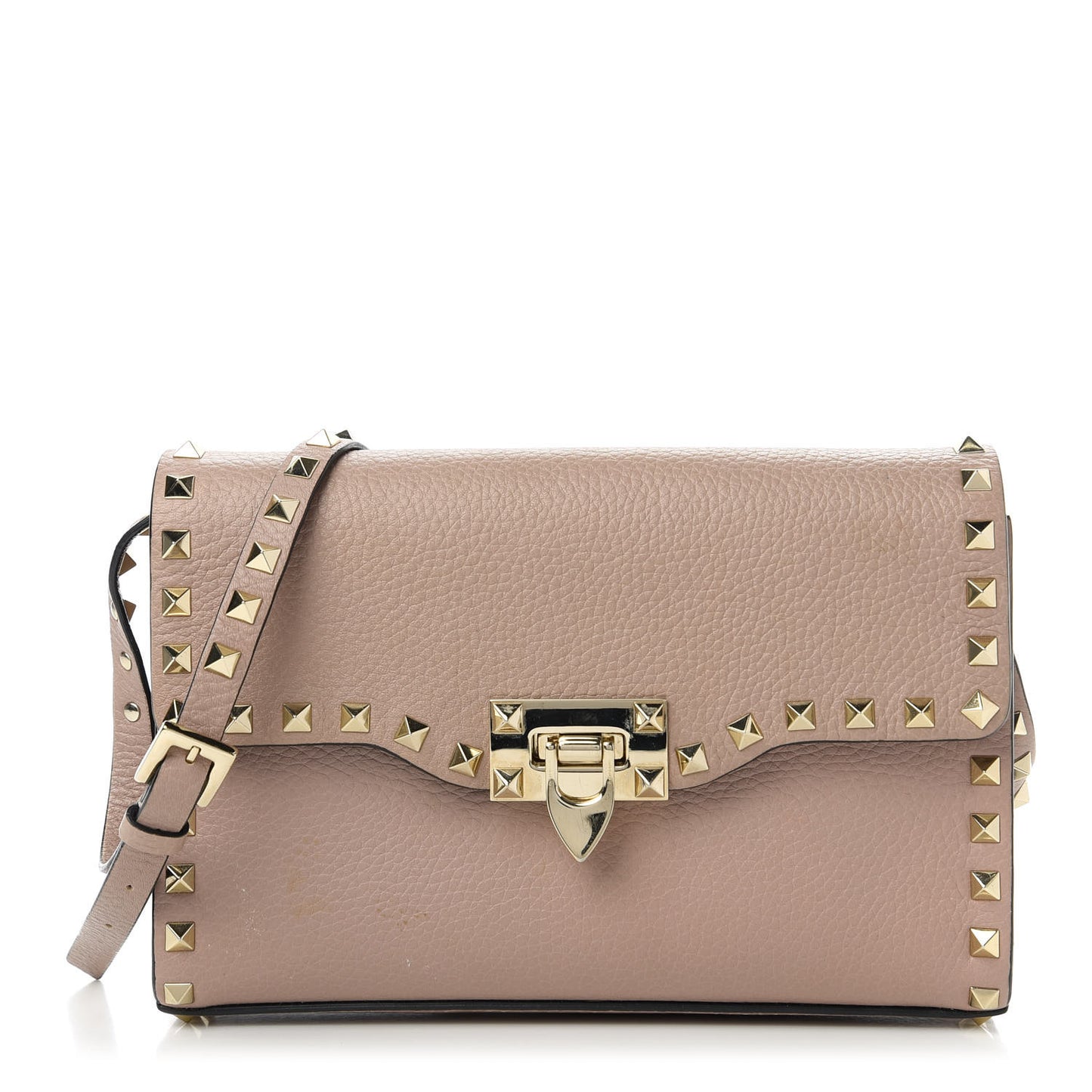 Pebbled Calfskin Medium Rockstud Flip Lock Crossbody Bag Poudre