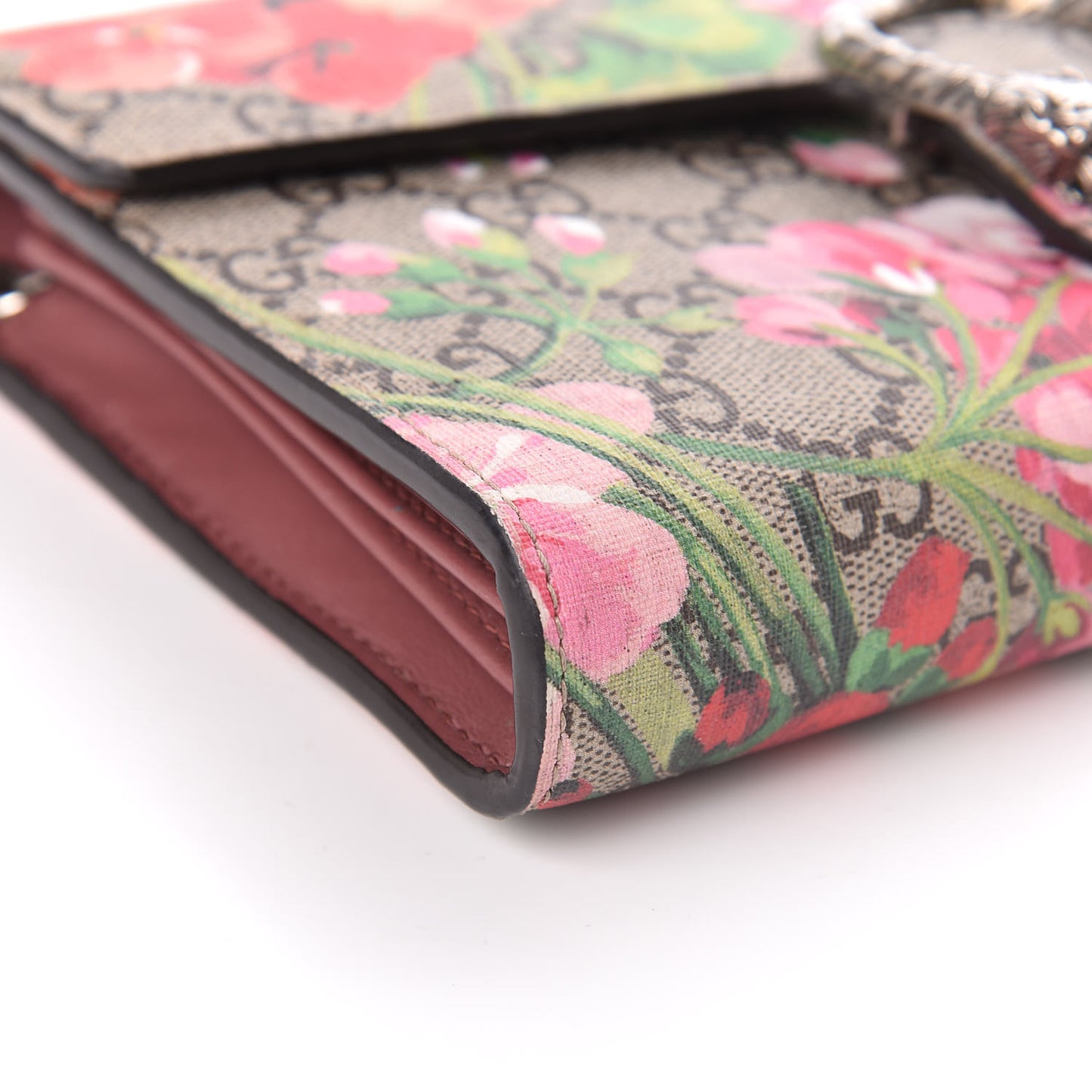 GG Supreme Monogram Blooms Mini Dionysus Chain Wallet Beige Multicolor Dry Rose