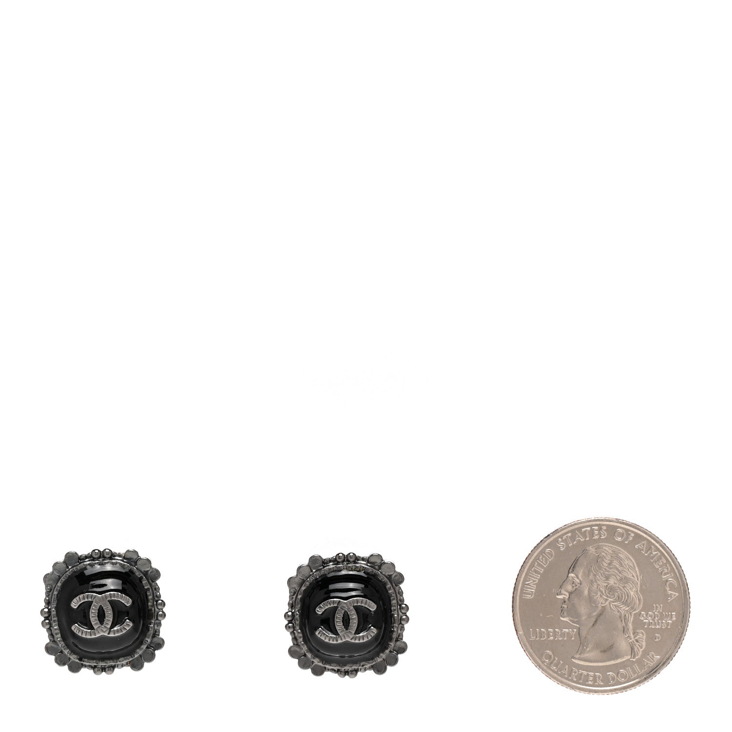 Chanel Bead CC Round Earrings Silver Black 2 of 5