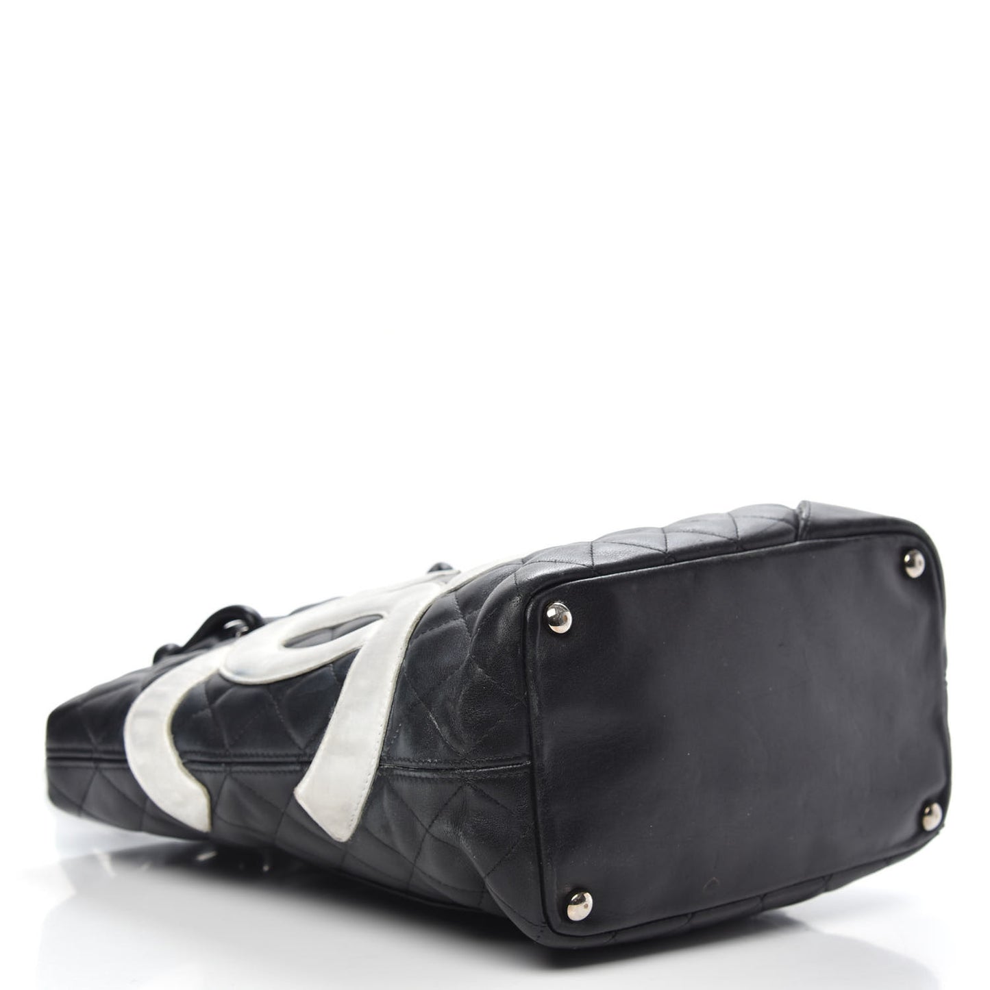 Calfskin Quilted Medium Cambon Tote Black White