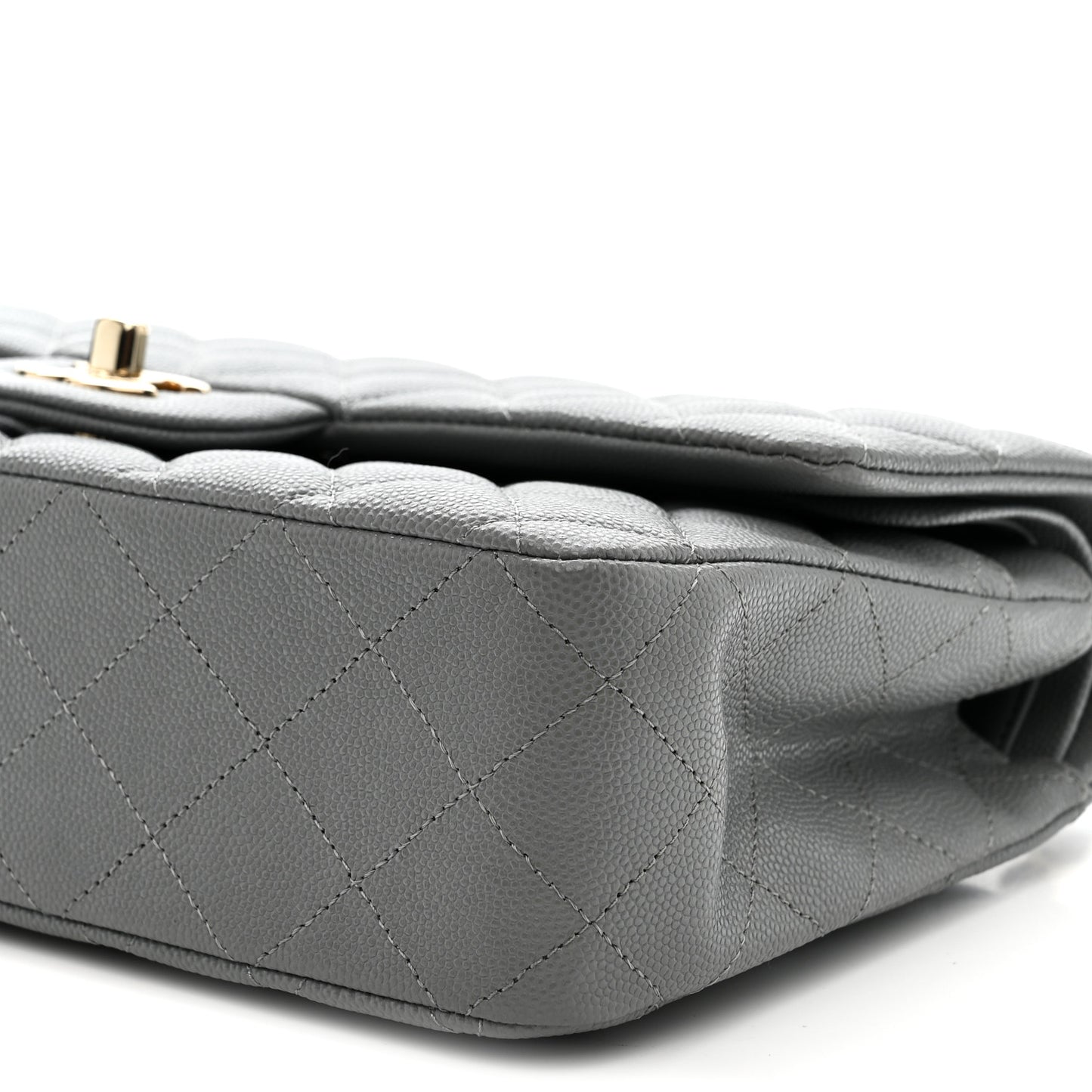 Caviar Quilted Medium Double Flap Grey