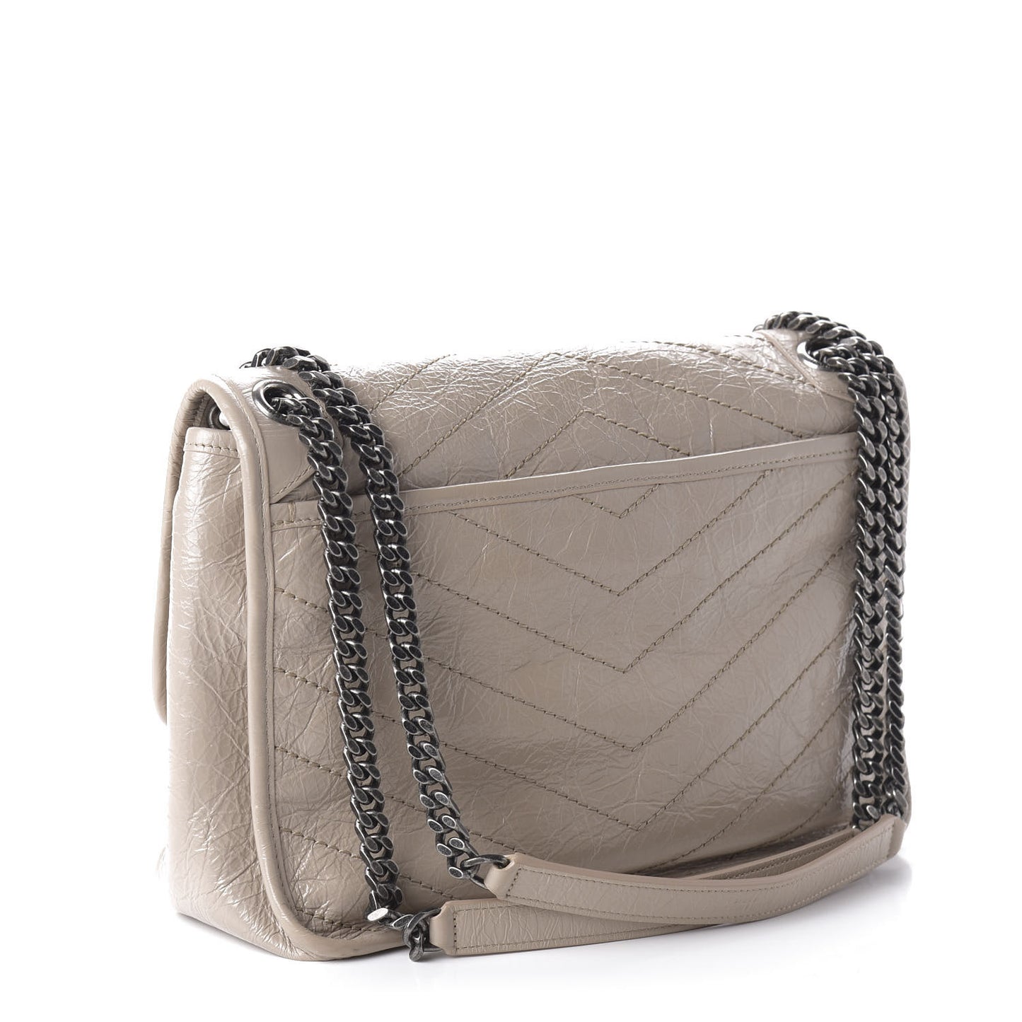 Crinkled Calfskin Matelasse Monogram Medium Niki Chain Satchel Light Natural