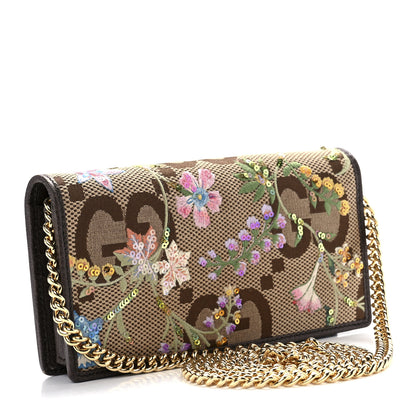 Gucci Monogram Jumbo GG Textured Dollar Calfskin Embroidered Horsebit 1955 Wallet On Chain Camel Ebony New Acero Multicolor 2 of 8