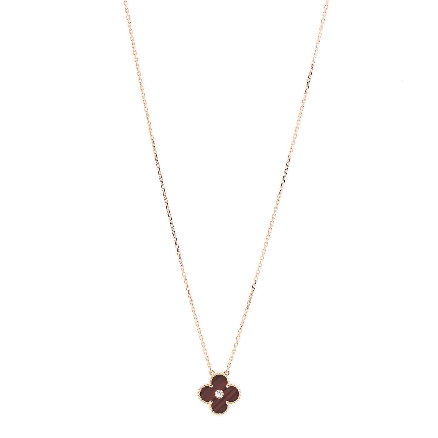 18K Rose Gold Diamond Bulls Eye Vintage Alhambra Pendant Necklace