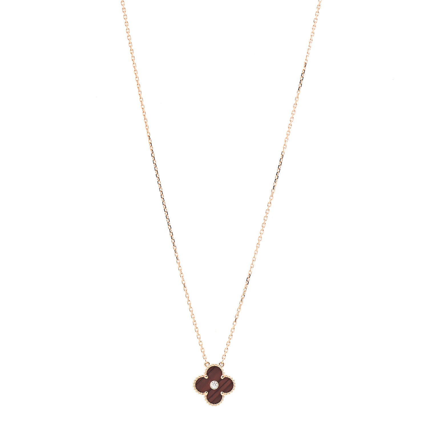 Van Cleef & Arpels 18K Rose Gold Diamond Bulls Eye Vintage Alhambra Pendant Necklace 1 of 7