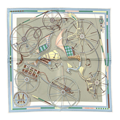 Hermes Silk Voitures en Equilibre Scarf 45 Vert Amande Bleu Glacier Jaune 1 of 3
