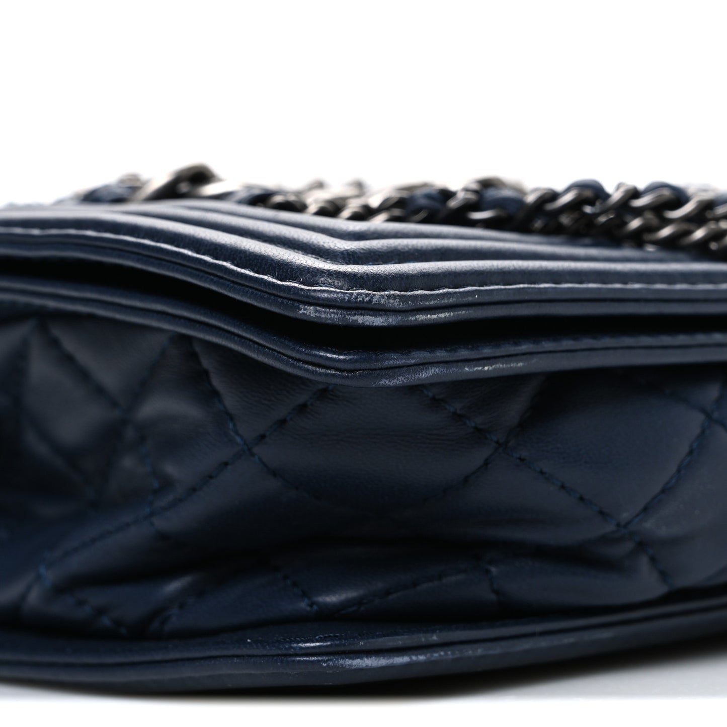 Lambskin Denim Tweed Medium Enchained Boy Flap Navy Blue
