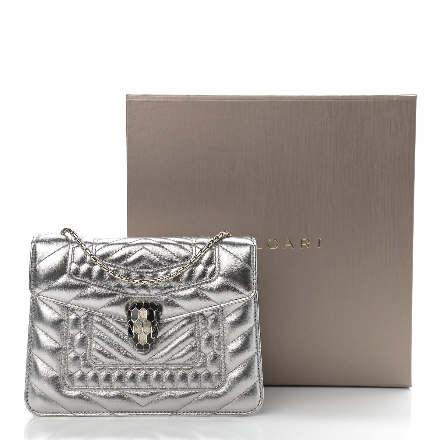 Metallic Calfskin Quilted Serpenti Forever Shoulder Bag Silver