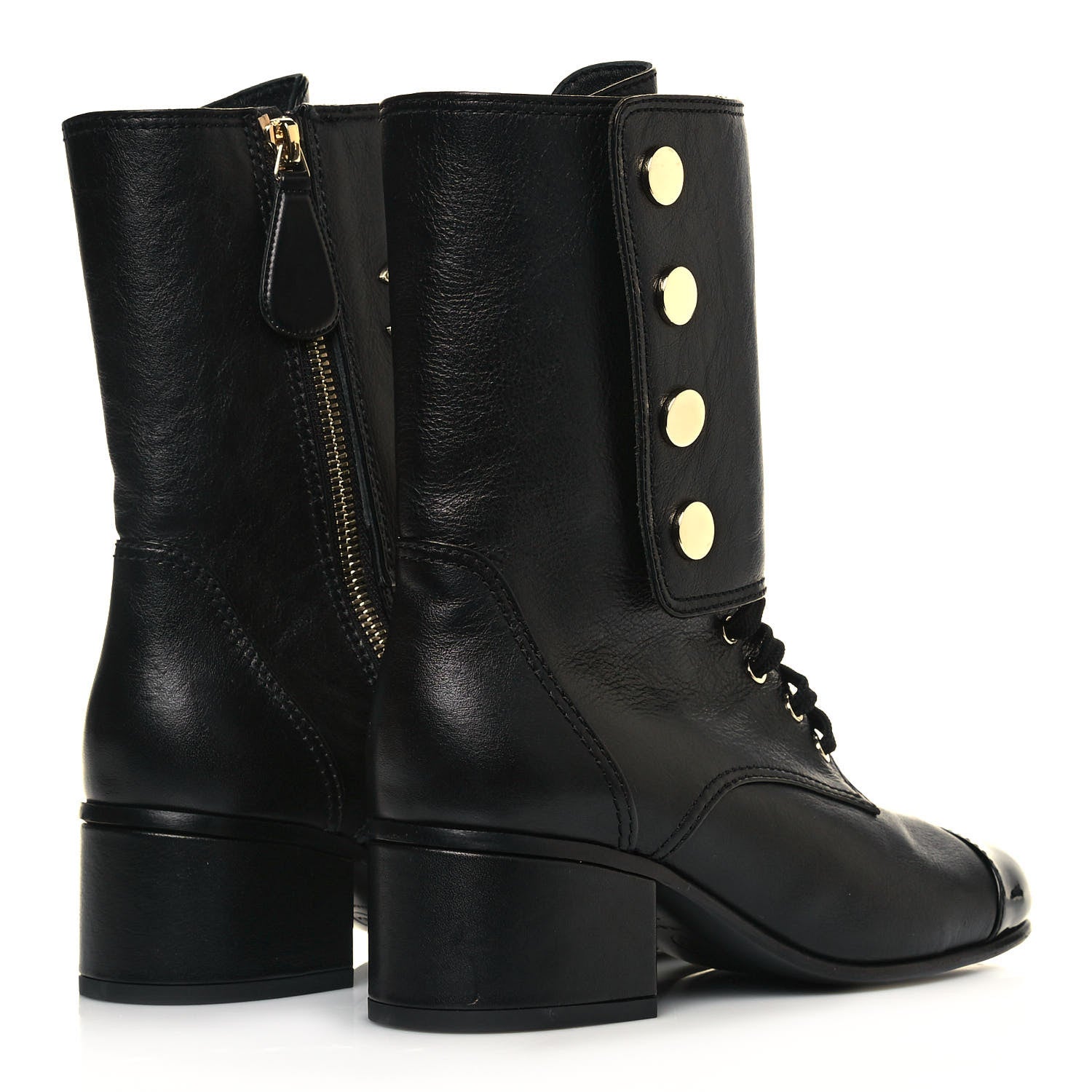 Chanel Calfskin Patent Cap Toe Boots 36.5 Black 4 of 9