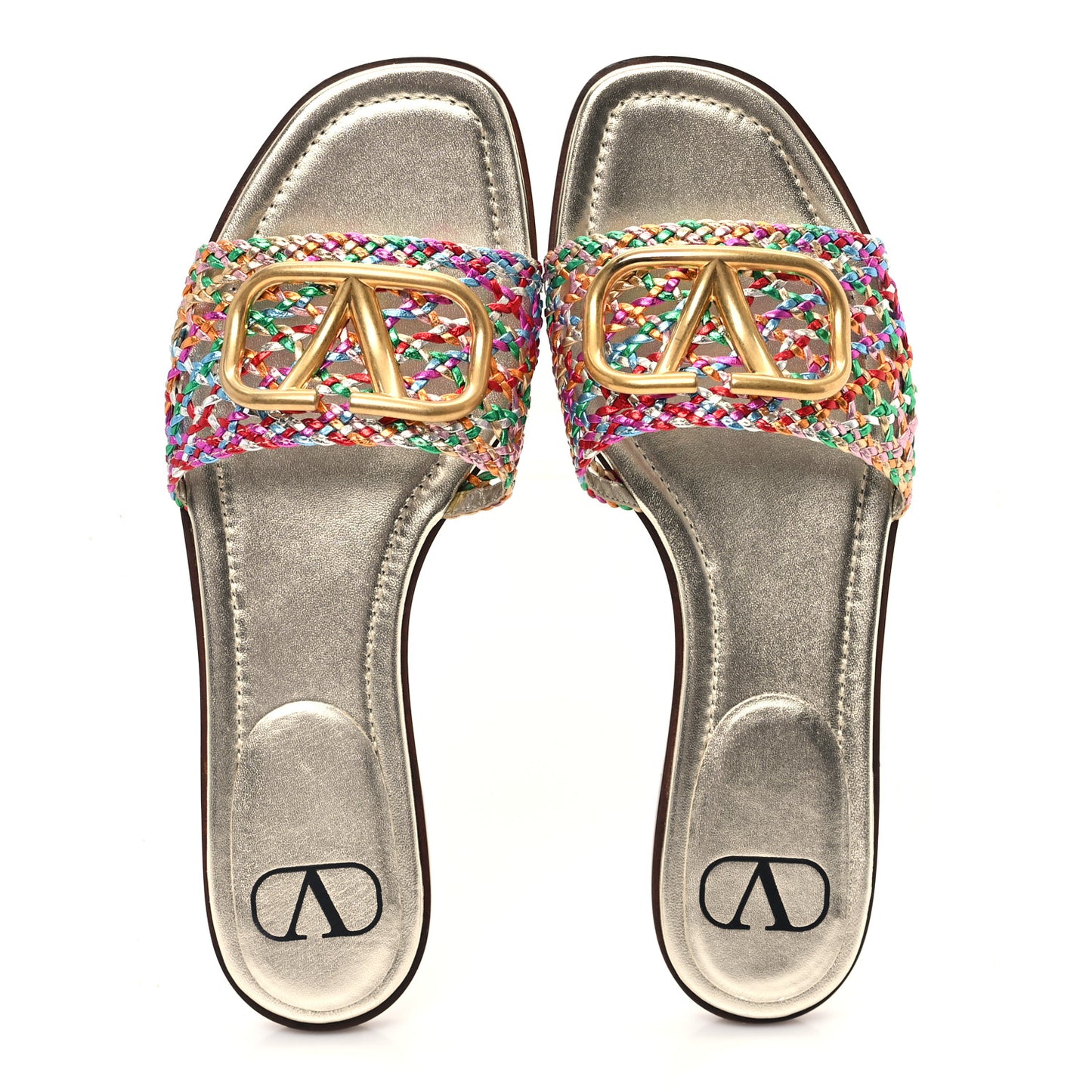 Metallic Laminated Nappa Woven Vlogo Flat Slide Sandals 38 Multicolor