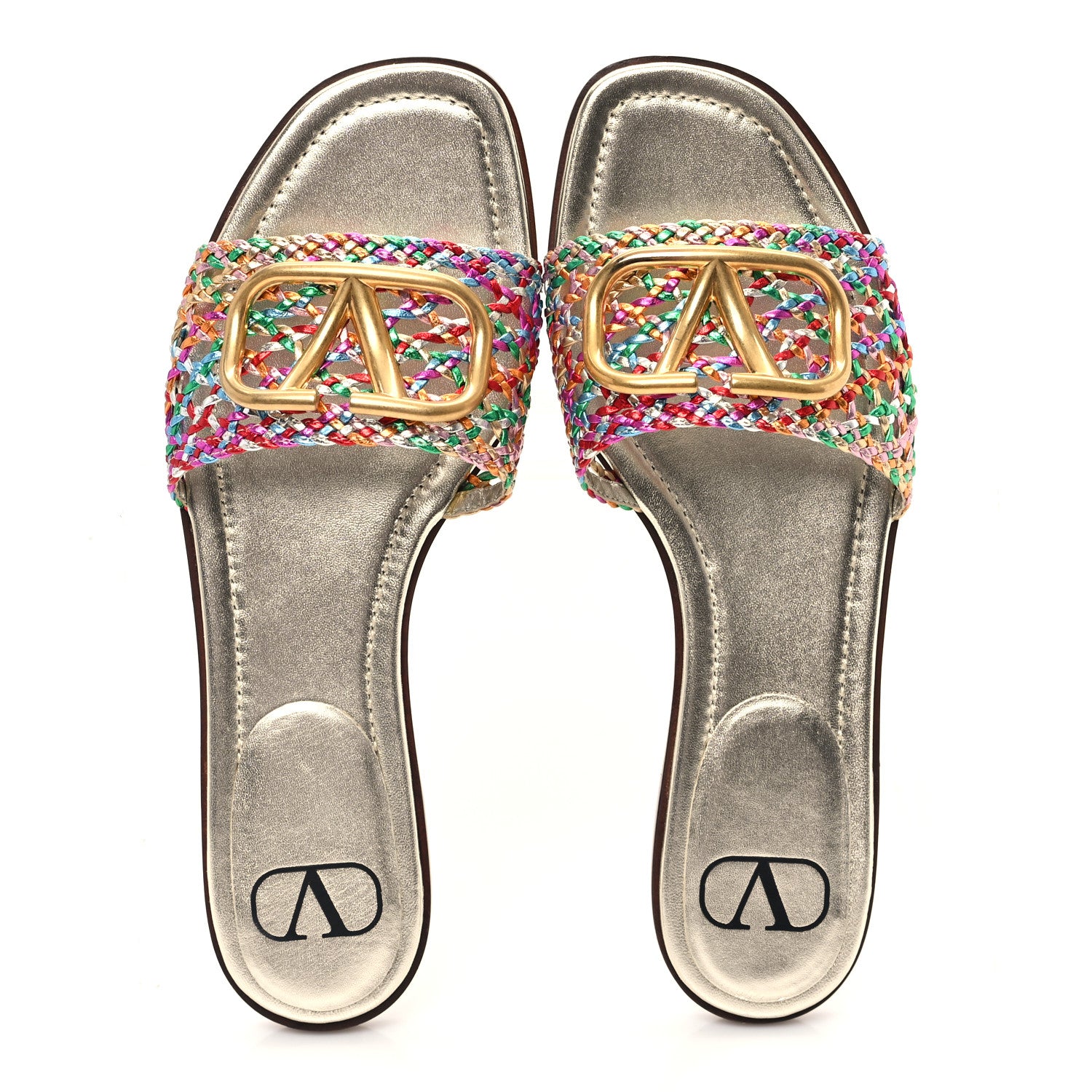 Valentino Garavani Metallic Laminated Nappa Woven Vlogo Flat Slide Sandals 38 Multicolor 2 of 9