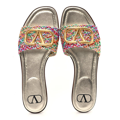 Valentino Garavani Metallic Laminated Nappa Woven Vlogo Flat Slide Sandals 38 Multicolor 2 of 9