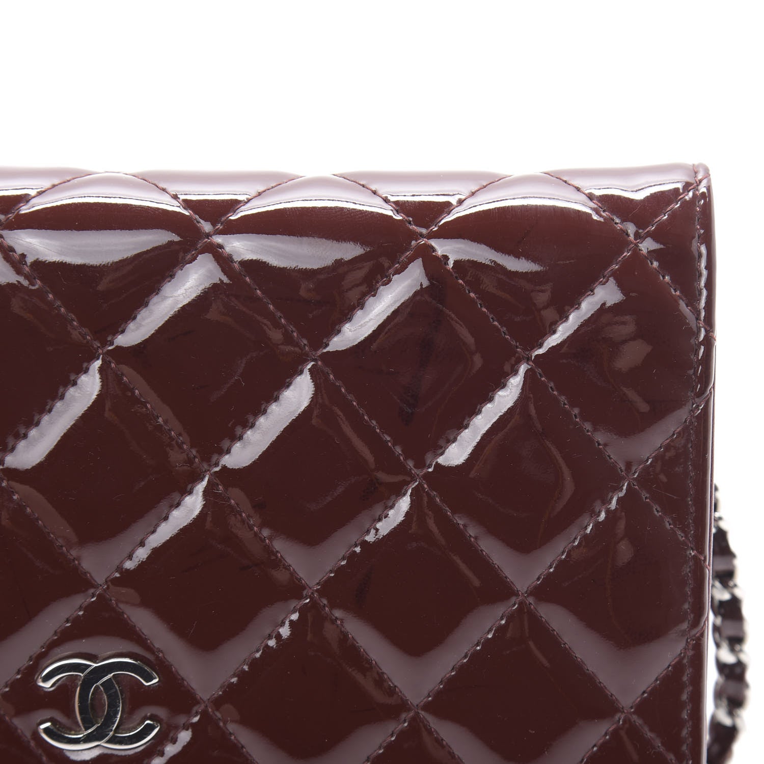 Chanel Patent Quilted Wallet On Chain WOC Burgundy 12 of 13