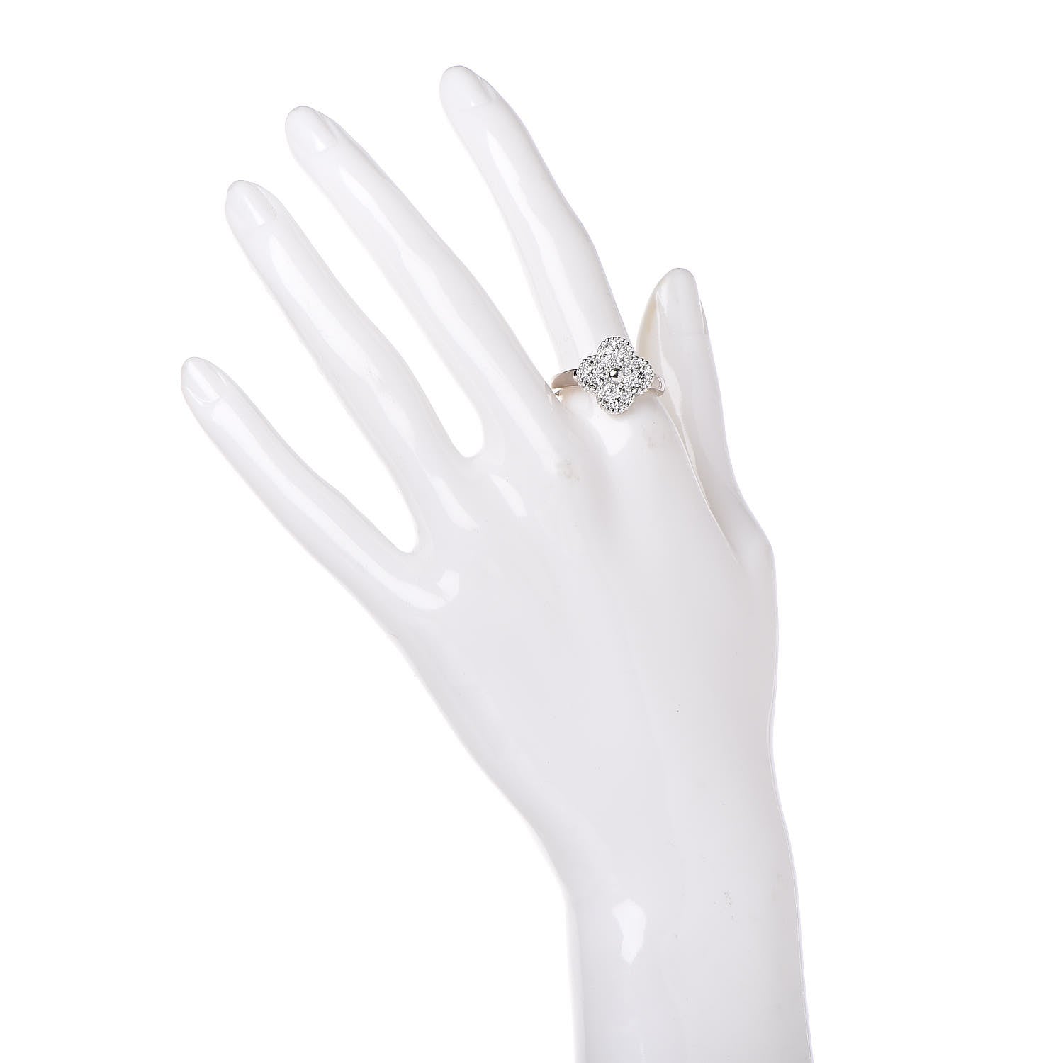 Van Cleef & Arpels 18K White Gold Diamond Vintage Alhambra Ring 60 9 5 of 11