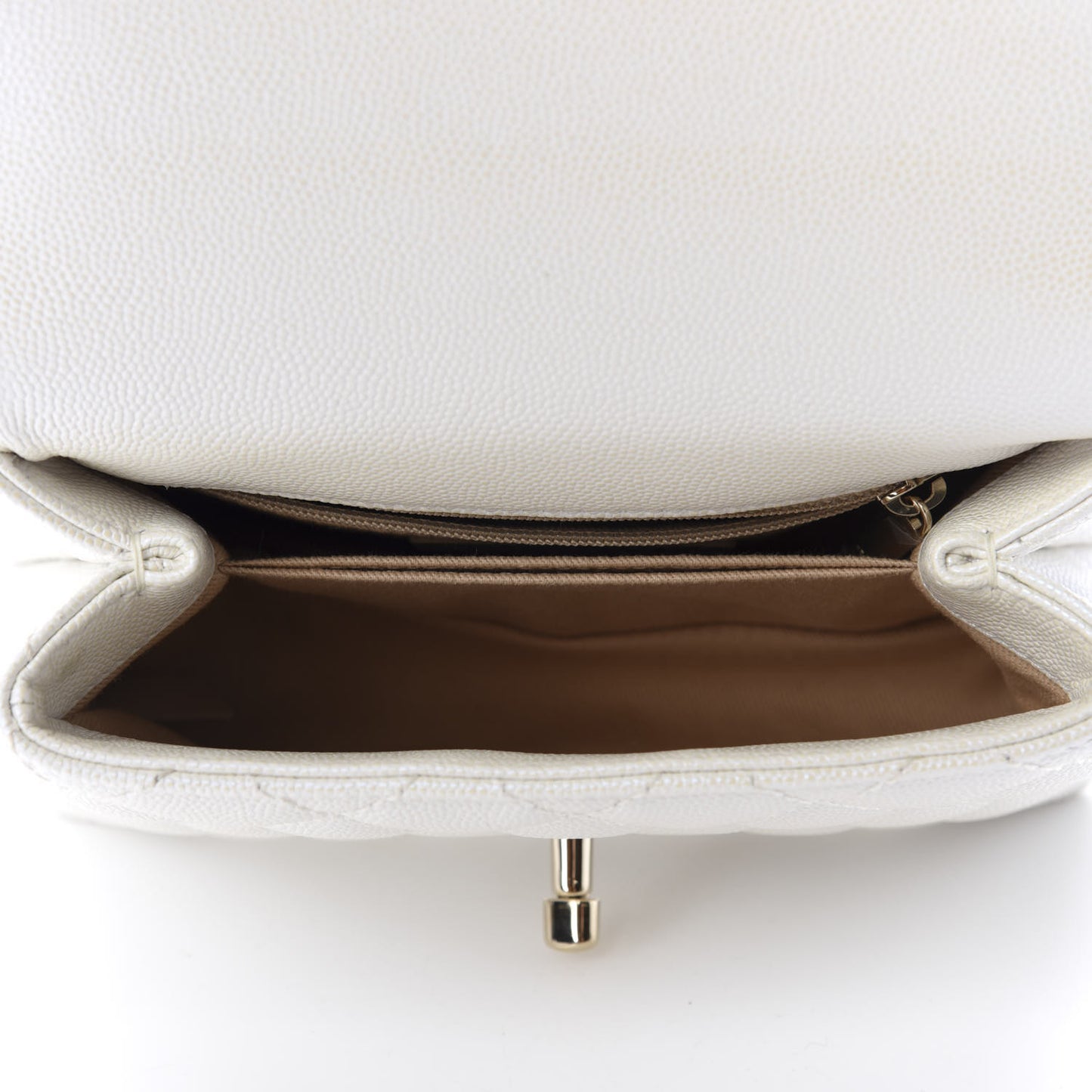 Iridescent Caviar Quilted Extra Mini Coco Handle Flap Ivory
