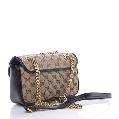 Gucci Monogram Matelasse Diagonal Mini GG Marmont Shoulder Bag Beige Black 3 of 9