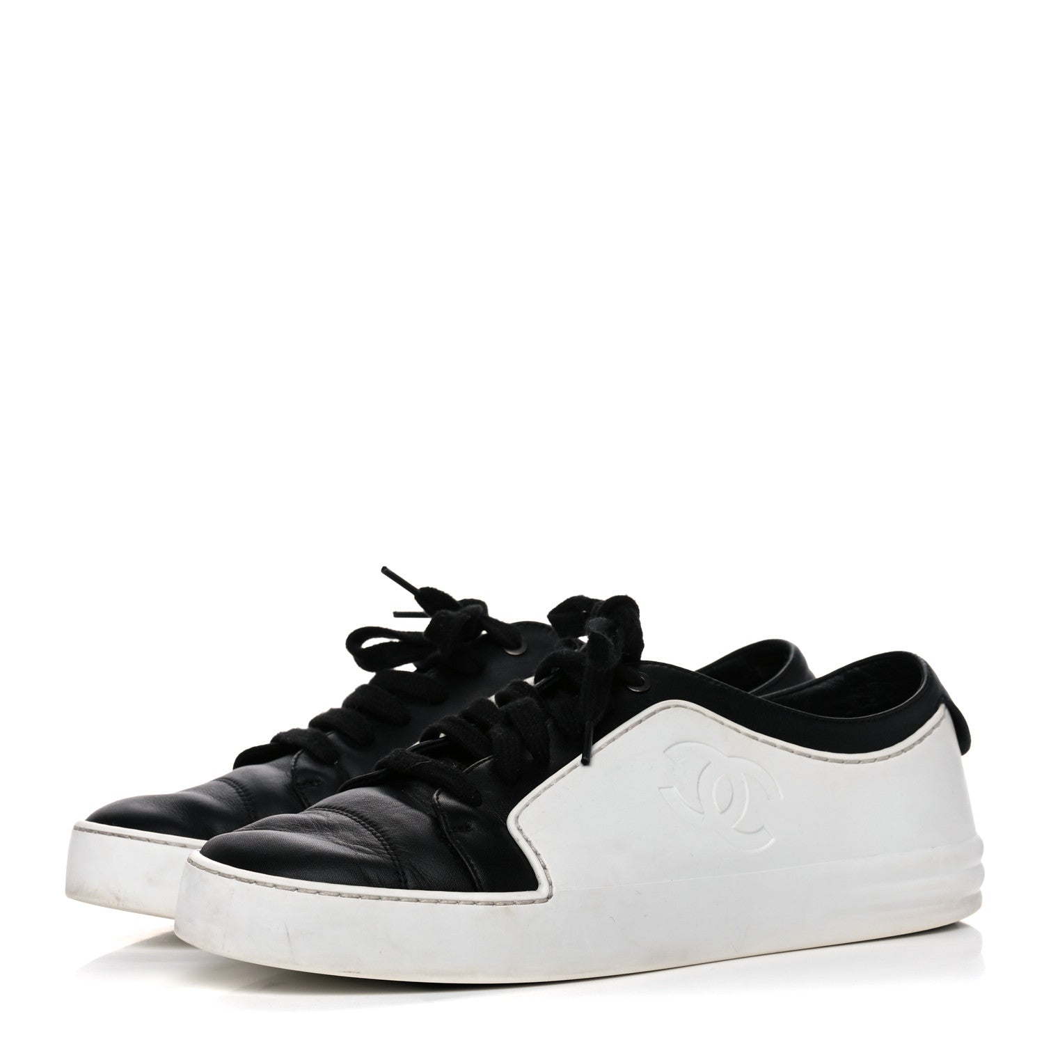 Chanel Calfskin Womens CC Sneakers 39.5 Black White 3 of 16