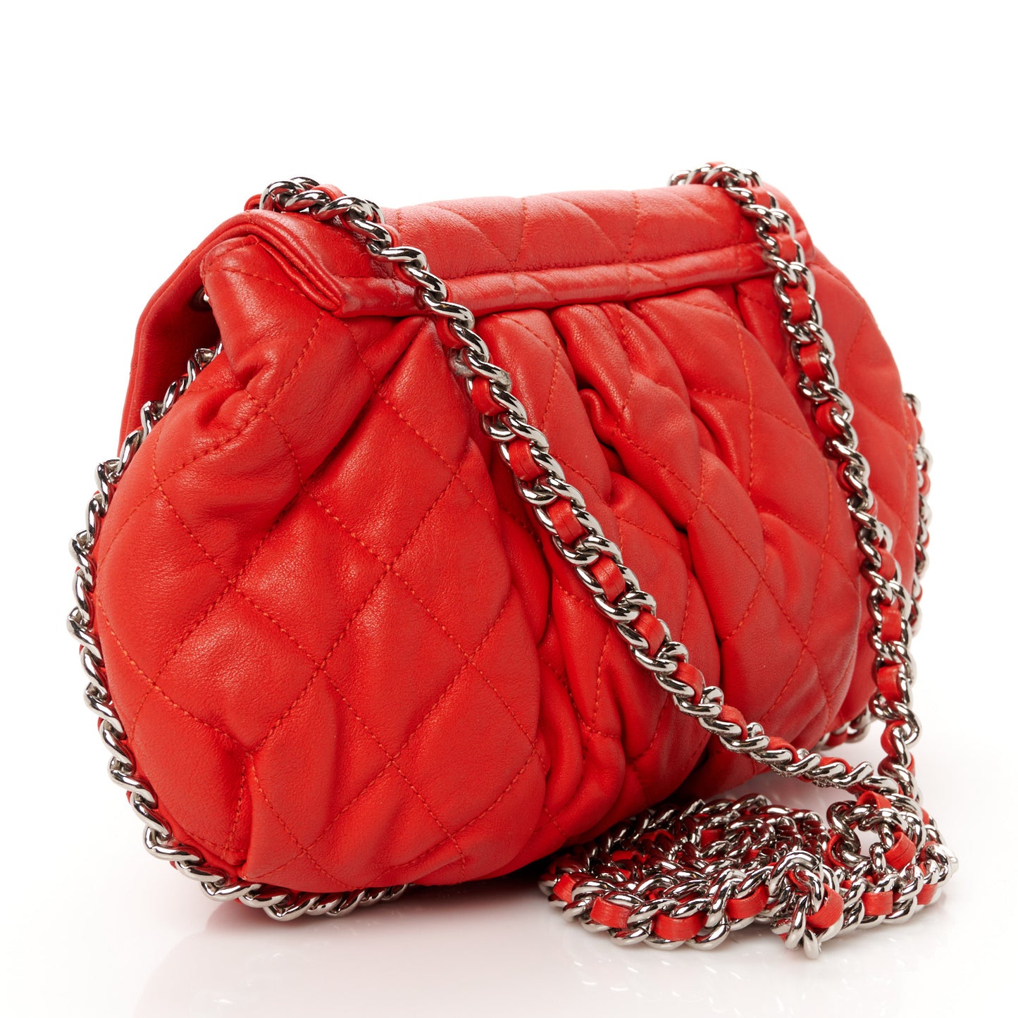 Washed Lambskin Quilted Medium Chain Around Messenger Red
