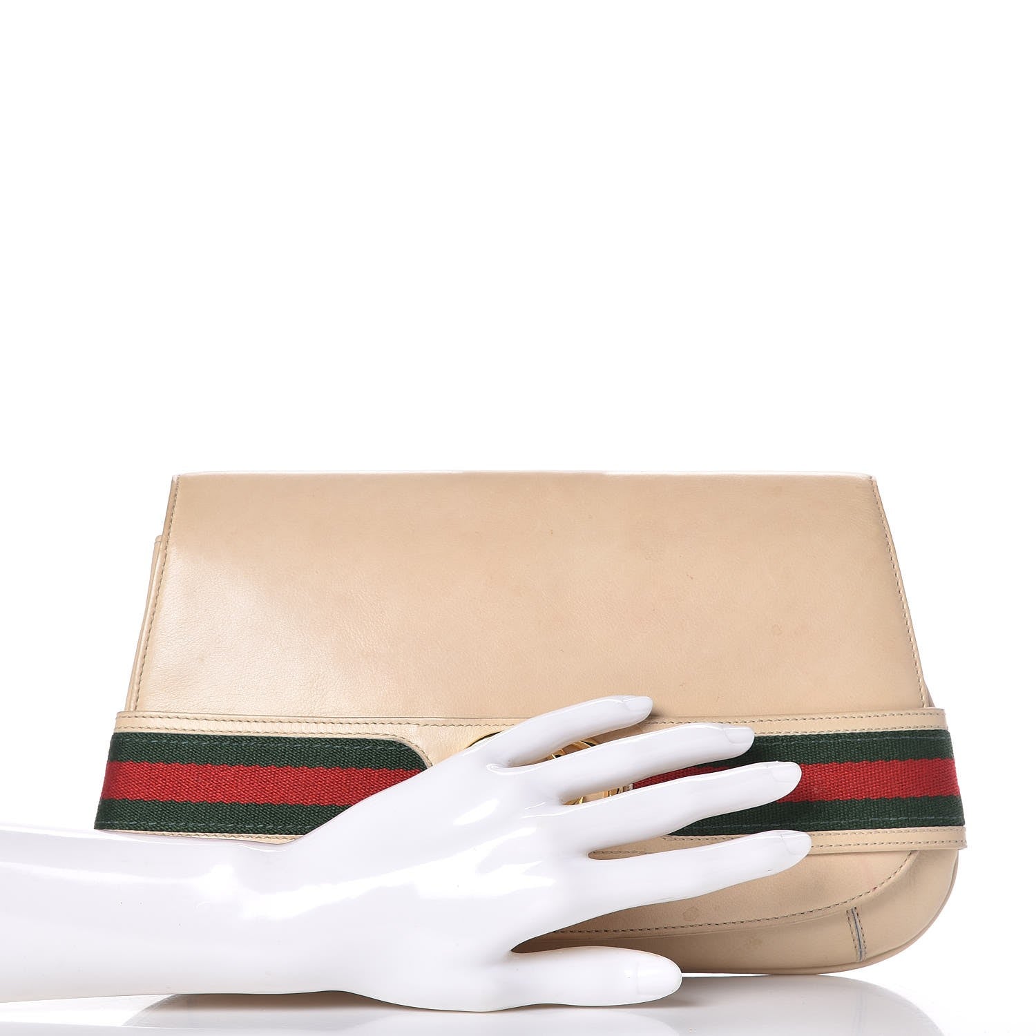 Gucci Calfskin Web GG Signature Clutch Beige 2 of 15