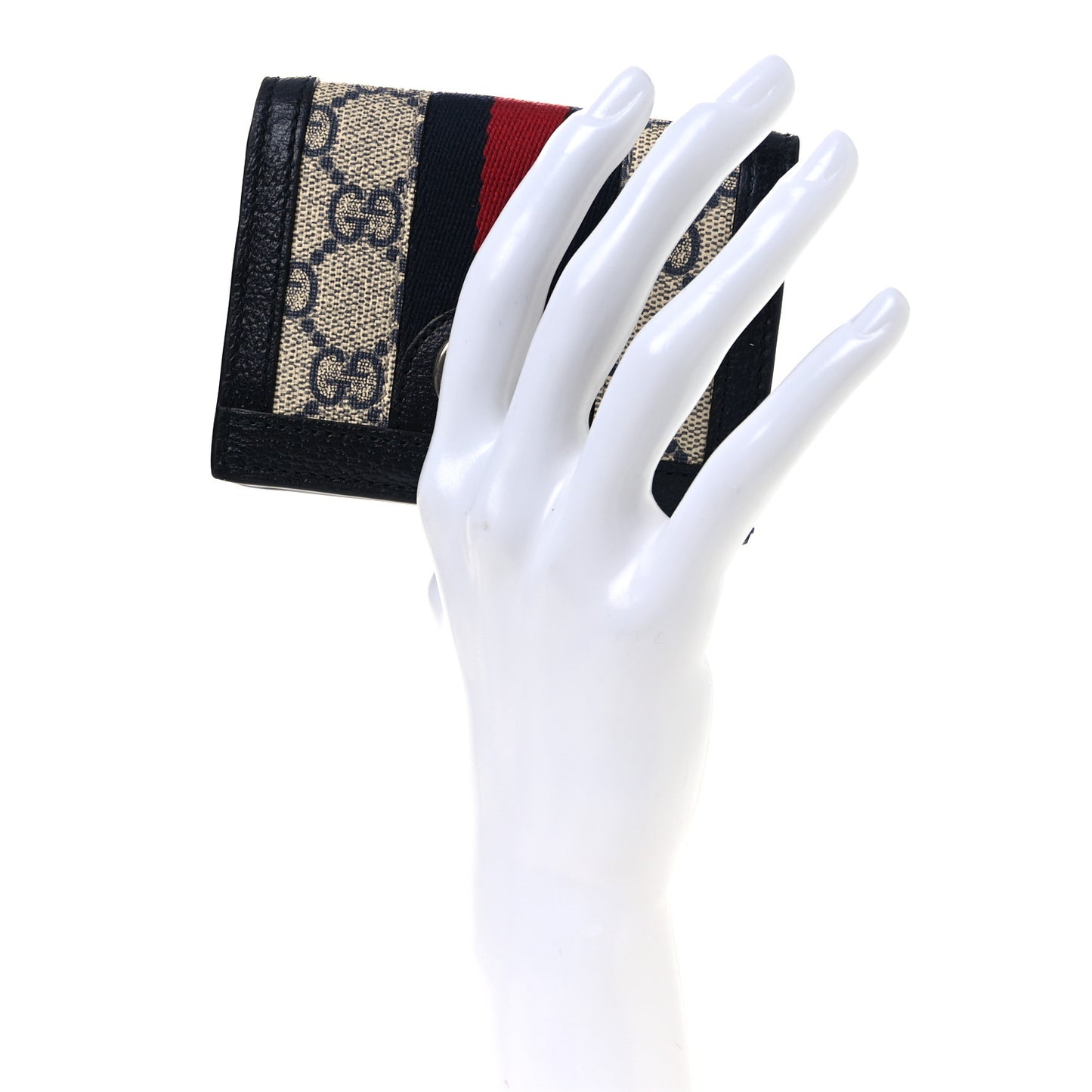 GG Supreme Monogram Textured Dollar Calfskin Web Ophidia Card Case Beige Blue