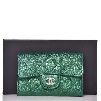 Chanel Metallic Caviar Quilted Card Holder Green 9 of 9