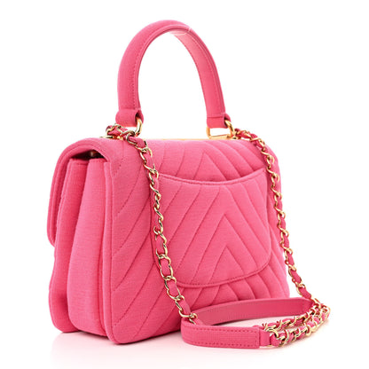 Chanel Jersey Chevron Quilted Small Trendy CC Dual Handle Flap Bag Pink 3 of 10