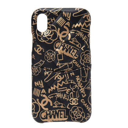 Chanel Lambskin Quilted iPhone XR Coco Tech Egyptian Graffiti Case Black Gold 1 of 15