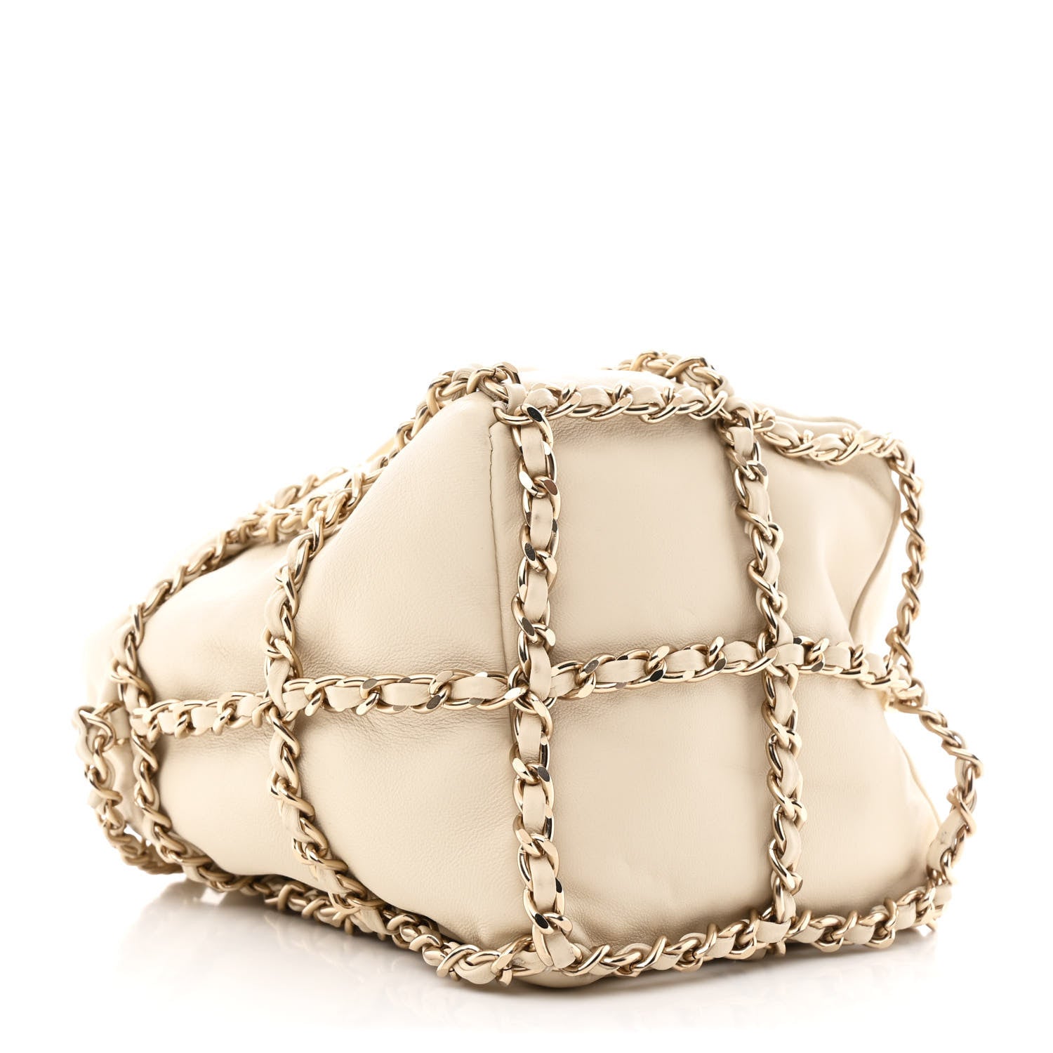 Chanel Lambskin Bucket Chain Drawstring Bag Beige 4 of 10
