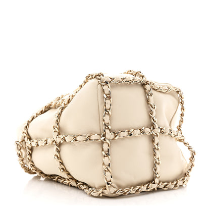 Chanel Lambskin Bucket Chain Drawstring Bag Beige 4 of 10