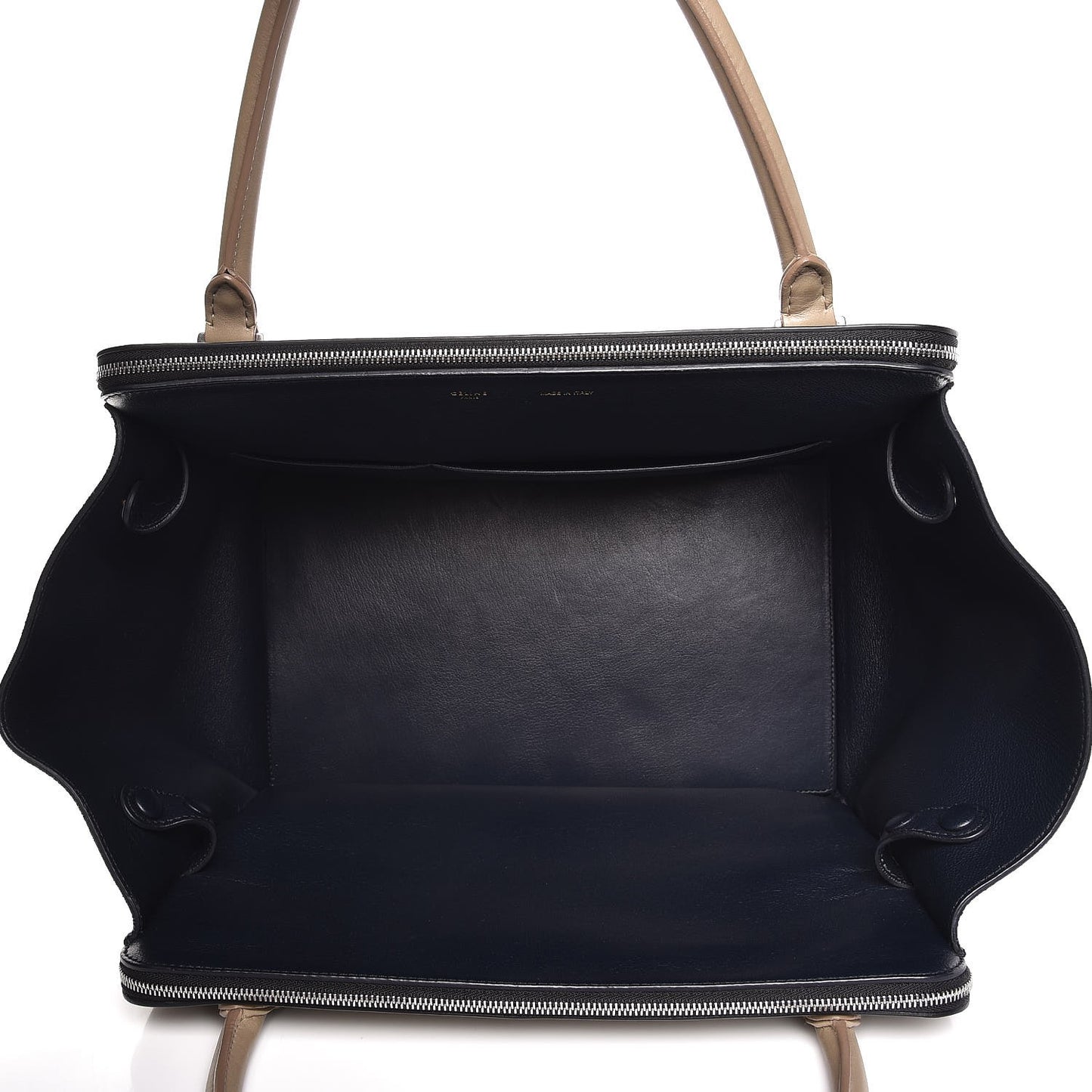 Calfskin Suede Tri-Color Double Zip Trapeze Sand