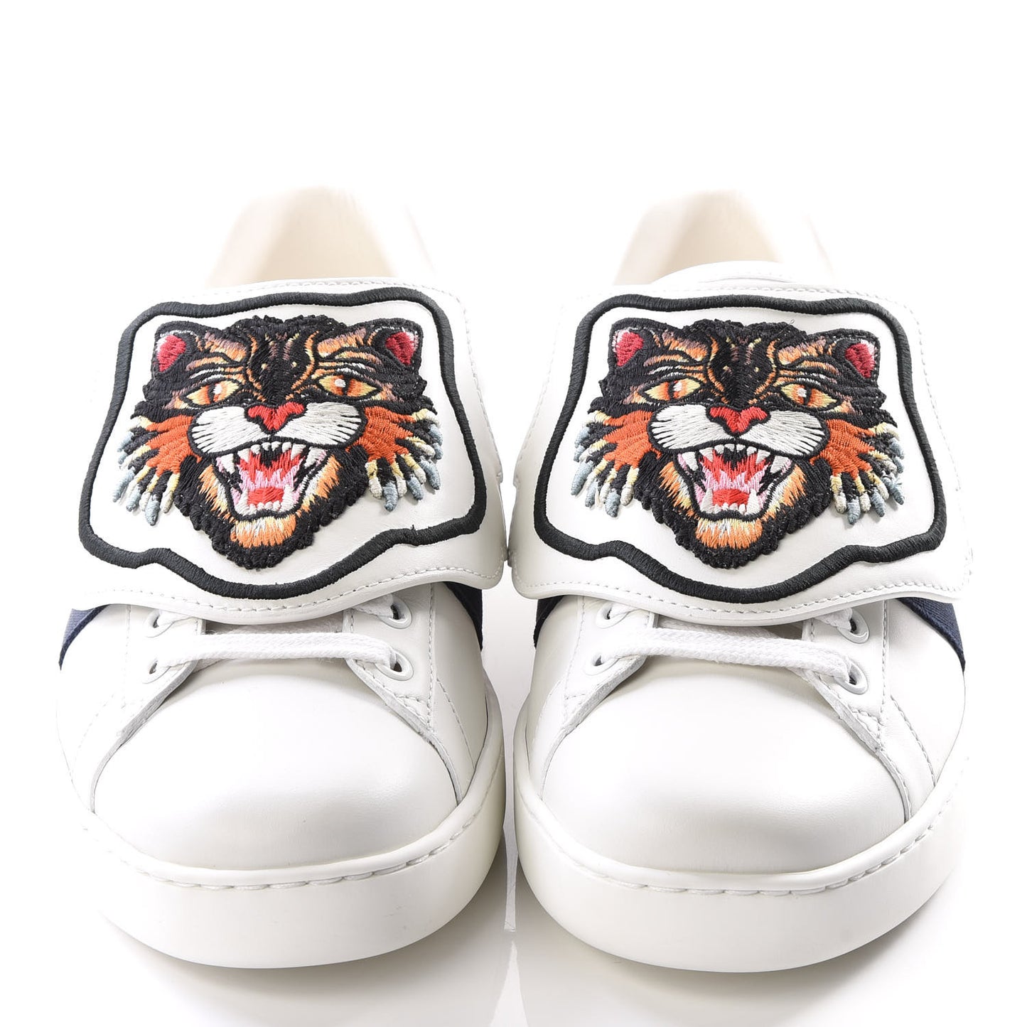 Calfskin Ayers Web Angry Cat Embroidered Mens Ace Sneakers 5.5 White