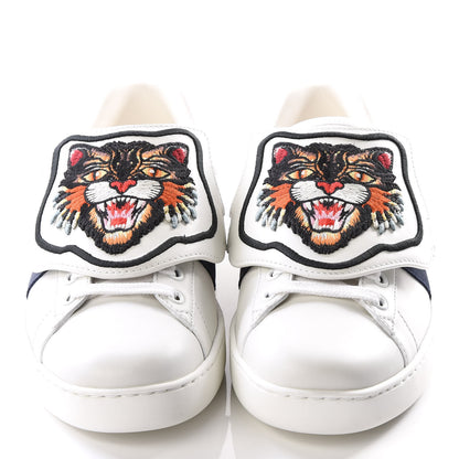 Gucci Calfskin Ayers Web Angry Cat Embroidered Mens Ace Sneakers 5.5 White 3 of 9